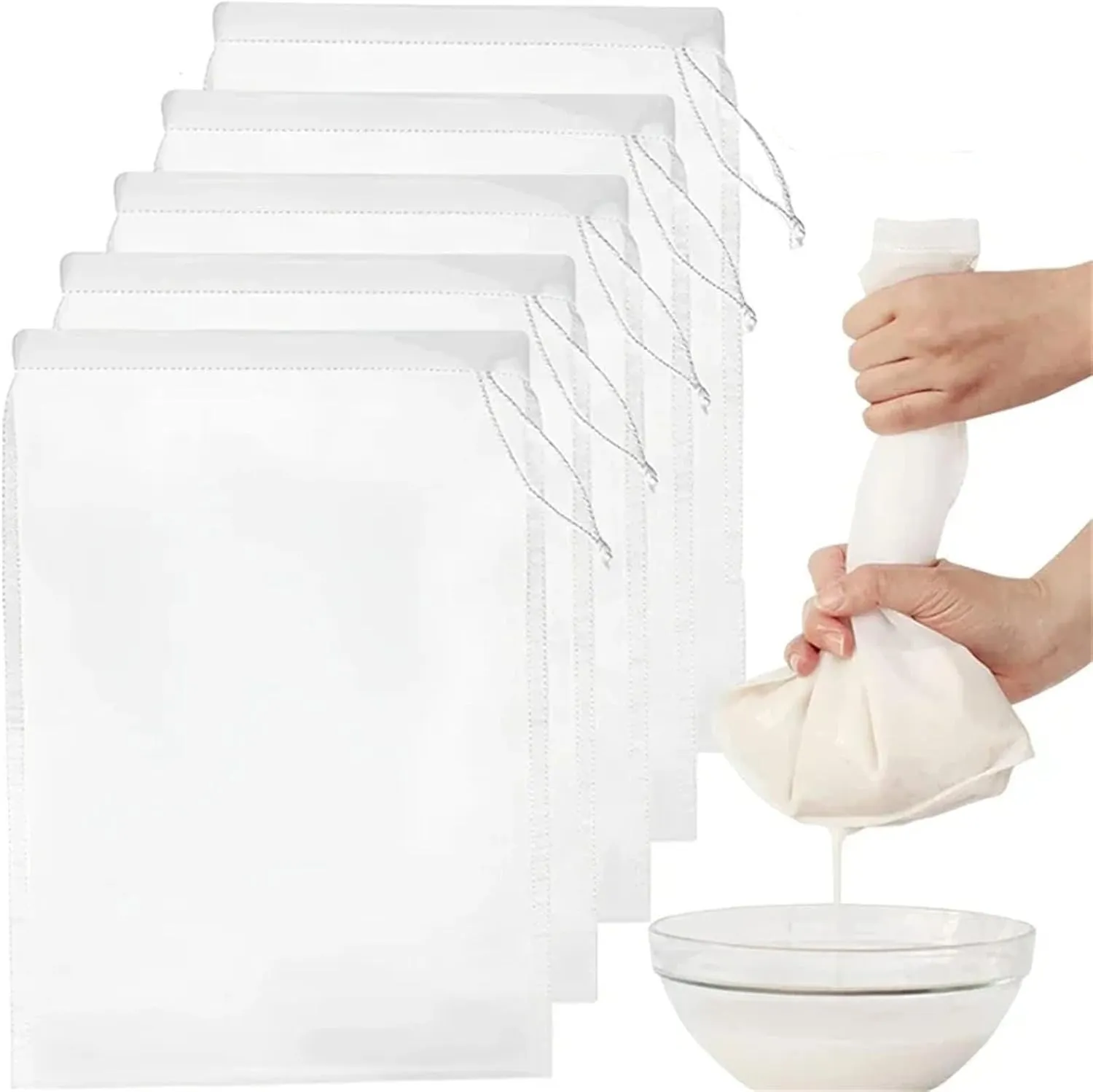 5 Pack Nylon Nut Milk Bag 160 Mesh Fine Mesh Strainer Reusable Food Strainer for Straining Fruit Juice, Nut Milk, Doufu, Almond, Coffee (914 Inch)