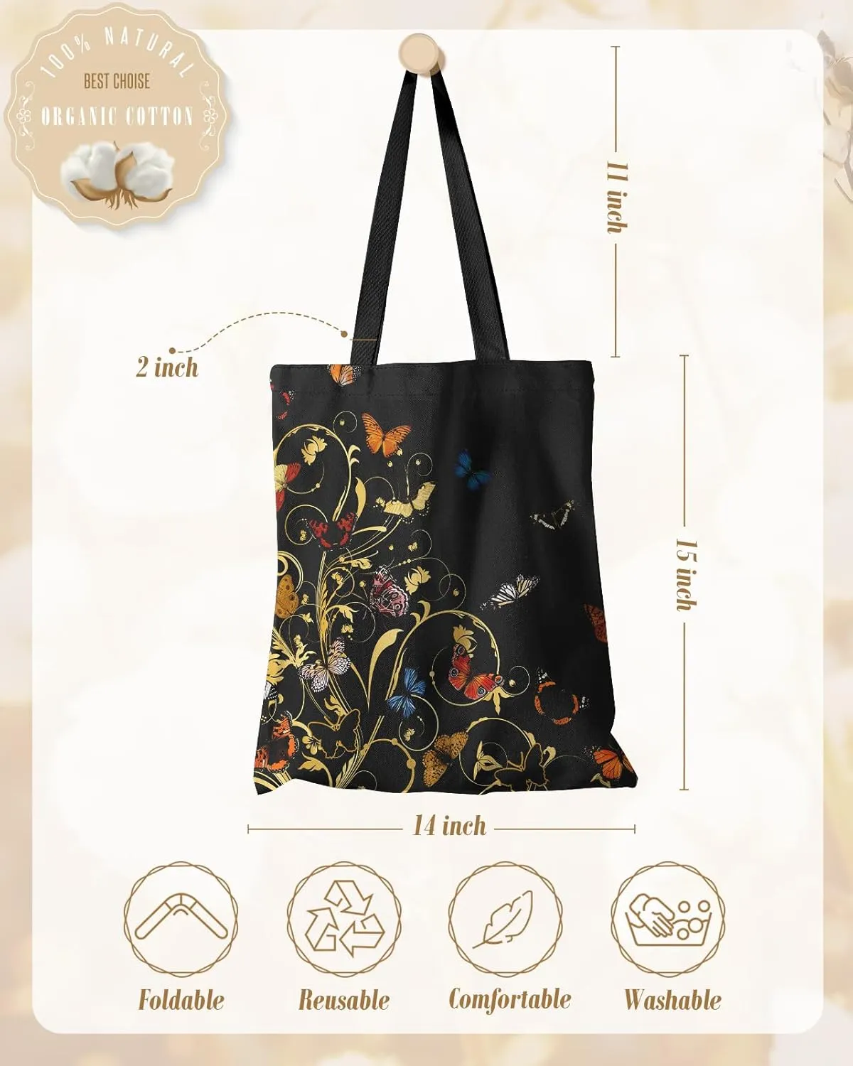 Aesthetic Canvas Tote Bag - Reusable Shoulder Tote Bag for Women Lady Casual Vacation, Shopping, Work, Gym