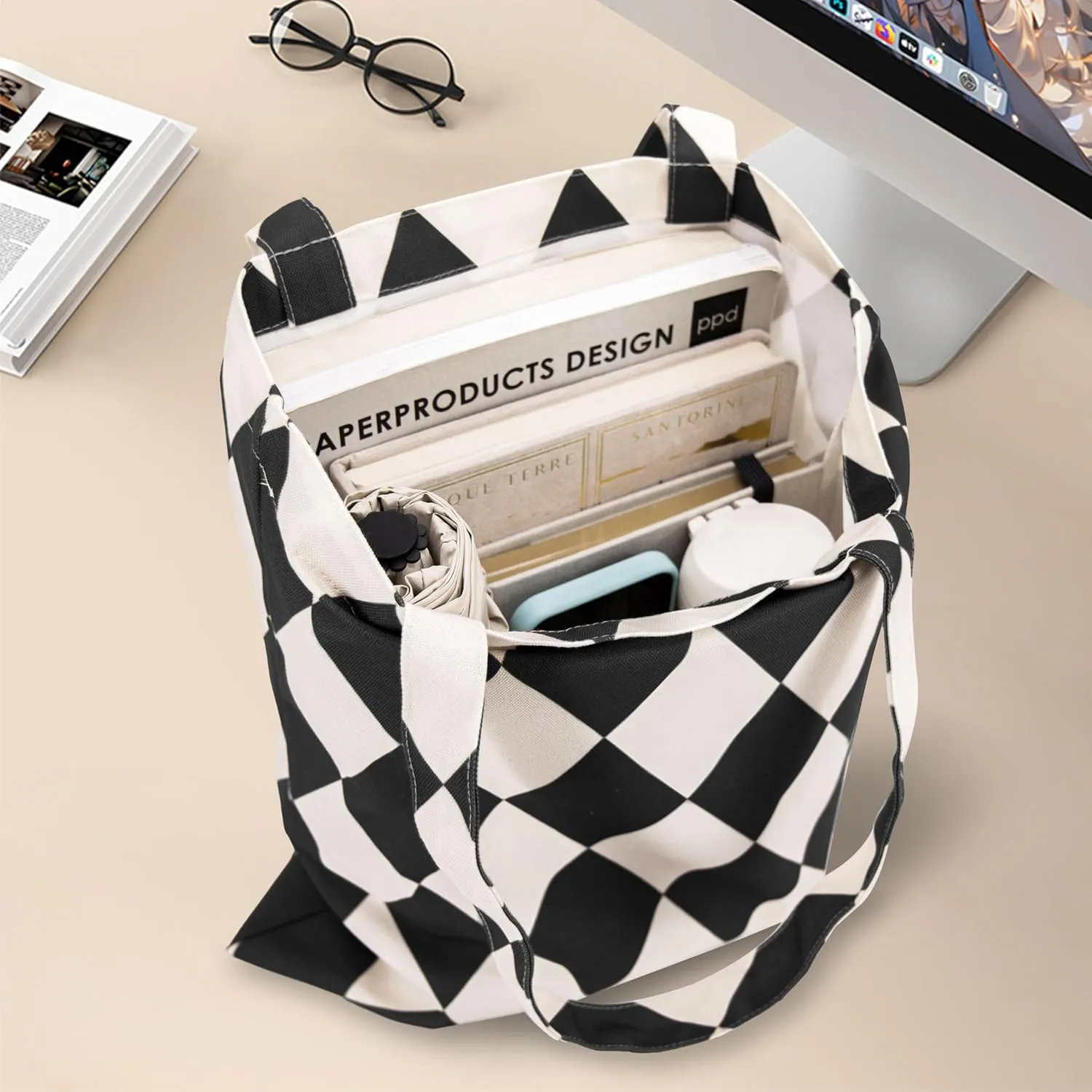 Aesthetic Tote Bag for Women, Vintage Retro Reusable Tote Shoulder Gorcery Bag