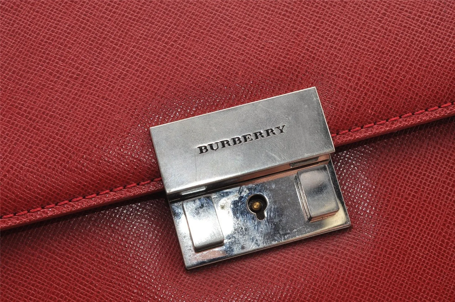 Authentic BURBERRY Vintage Leather Briefcase Business Hand Bag Red 2449I