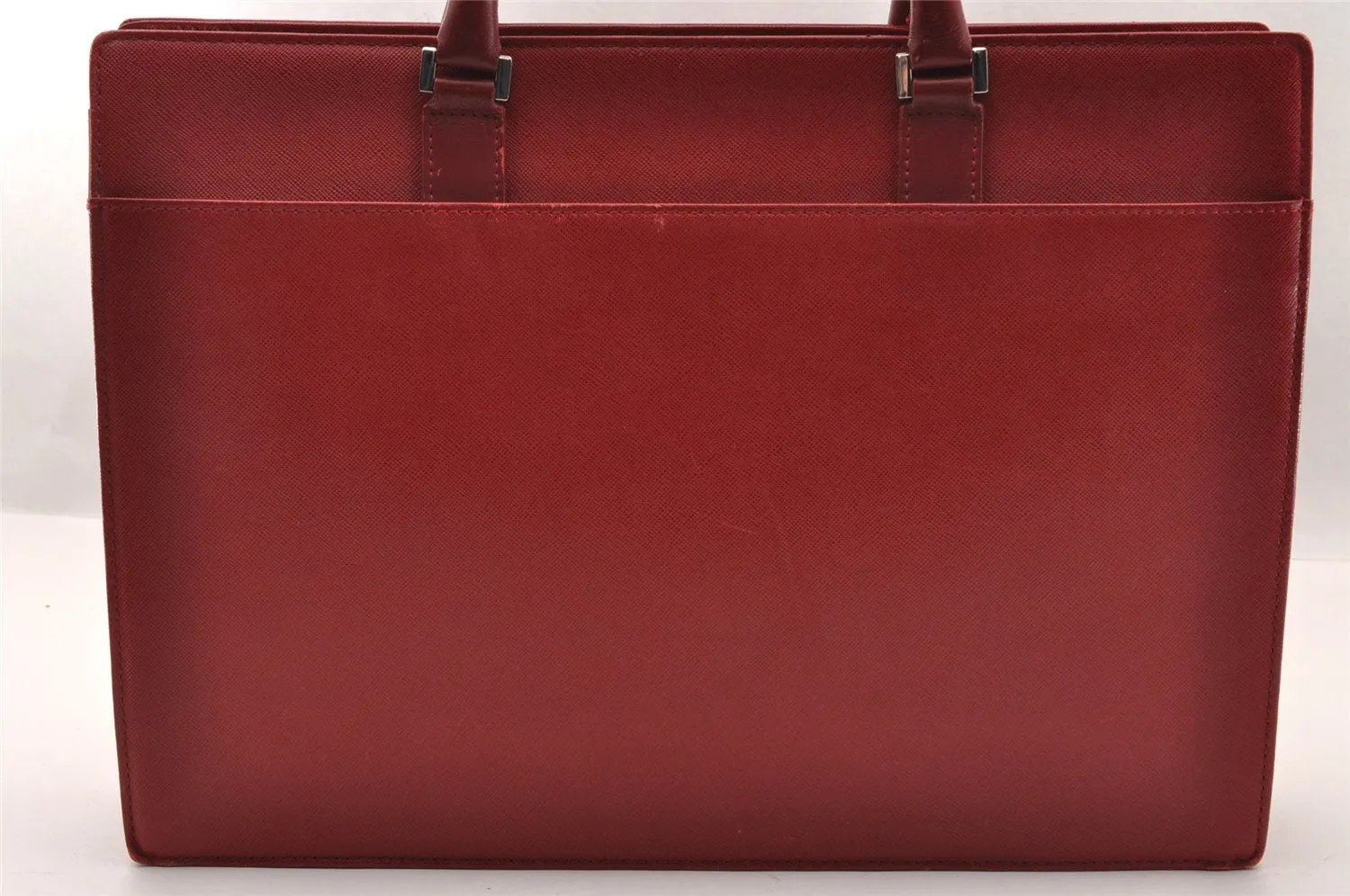 Authentic BURBERRY Vintage Leather Briefcase Business Hand Bag Red 2449I