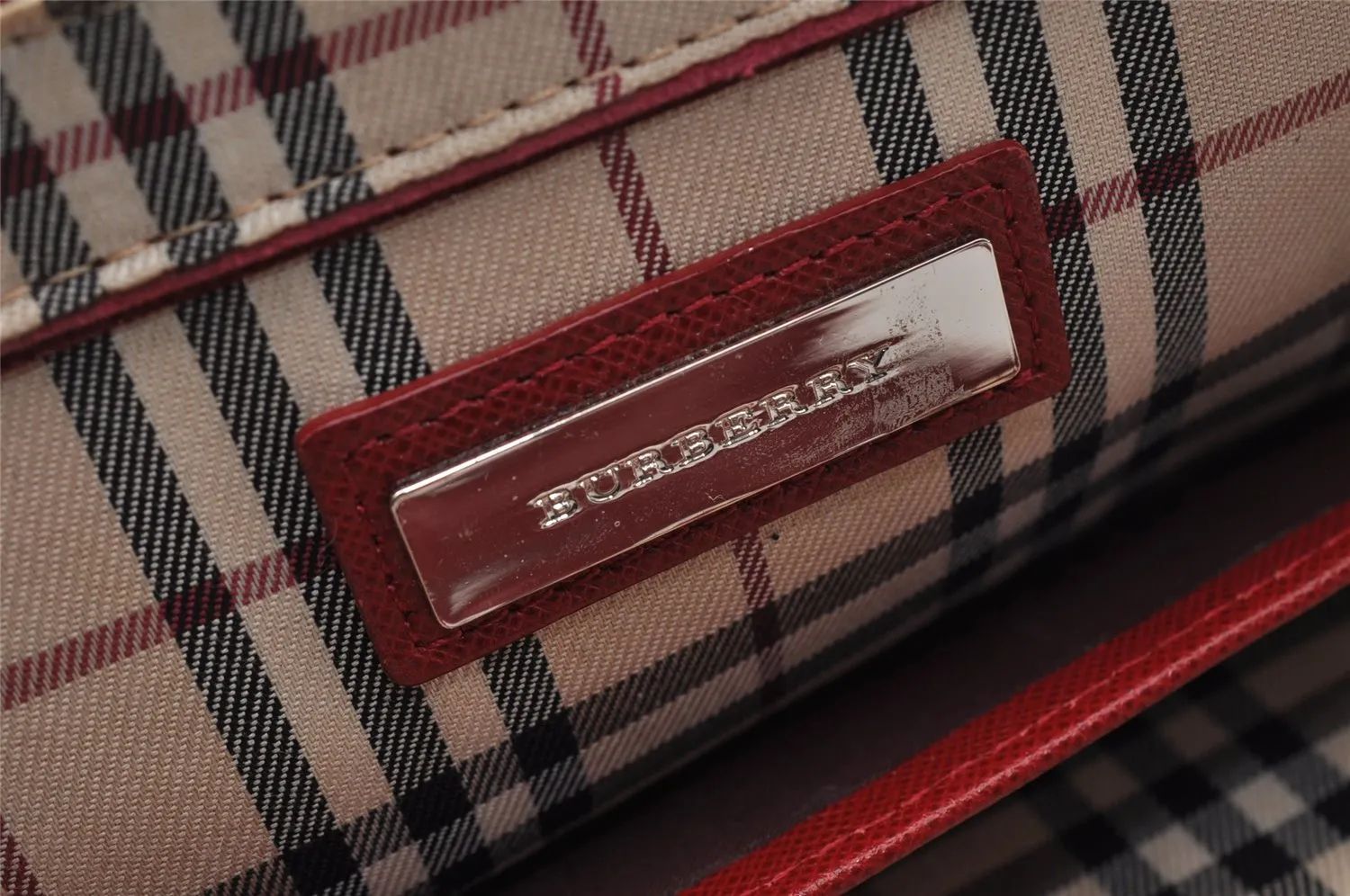 Authentic BURBERRY Vintage Leather Briefcase Business Hand Bag Red 2449I