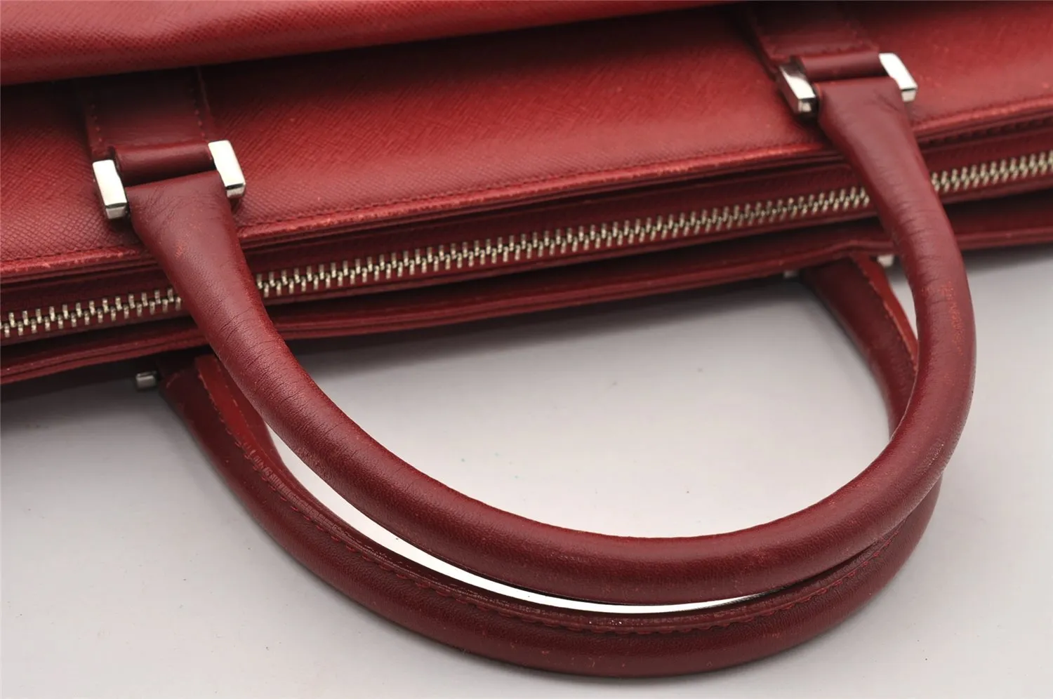 Authentic BURBERRY Vintage Leather Briefcase Business Hand Bag Red 2449I