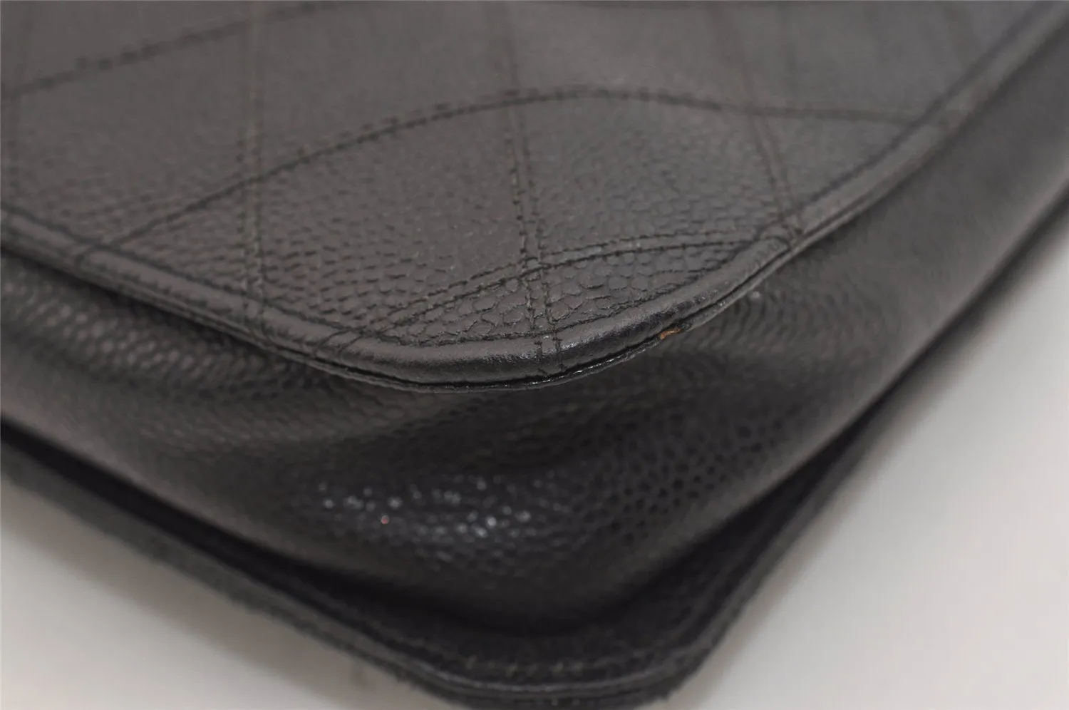 Authentic CHANEL Caviar Skin Bicolore CC Logo Briefcase Business Bag Black 6105J