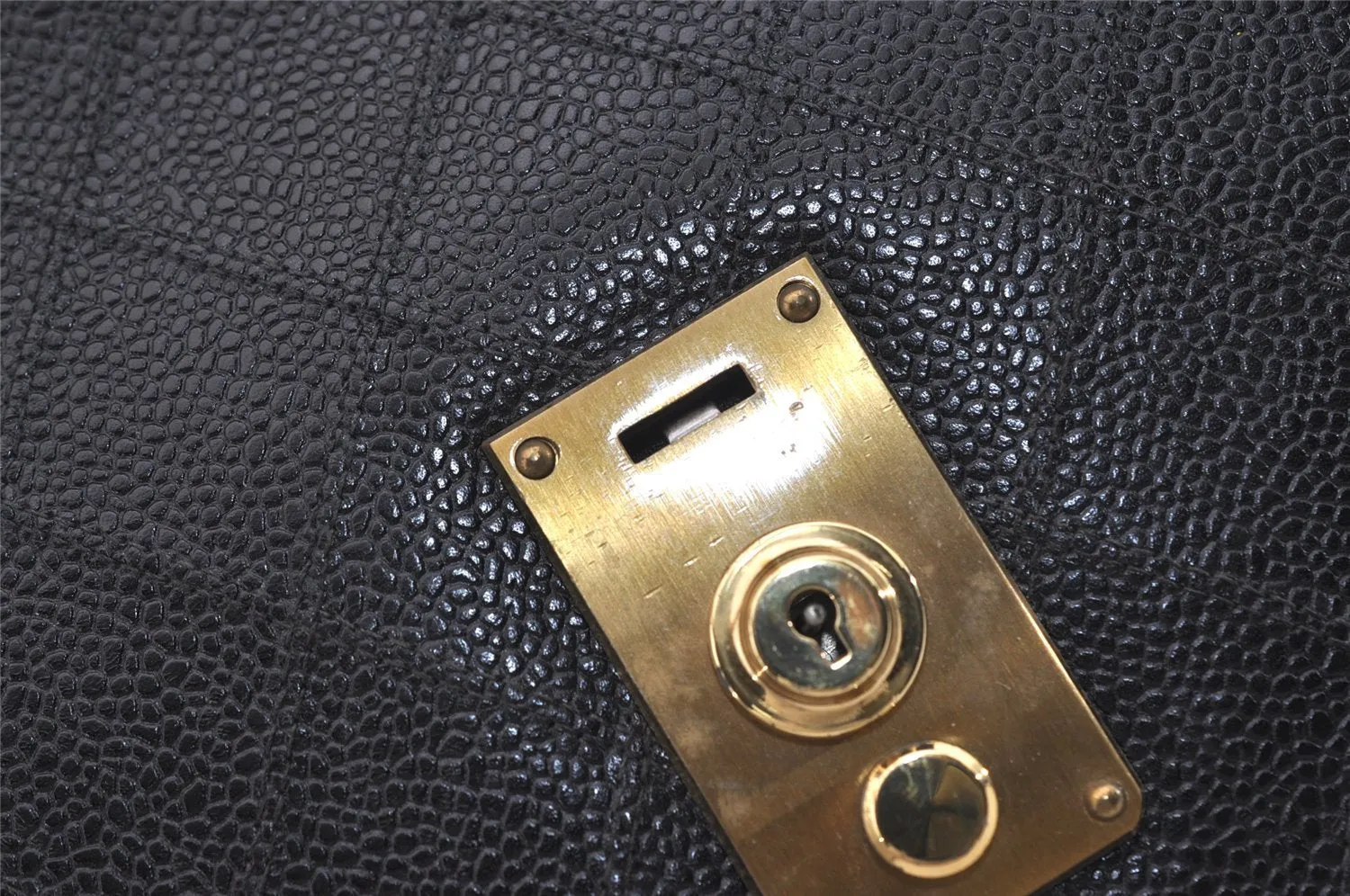 Authentic CHANEL Caviar Skin Bicolore CC Logo Briefcase Business Bag Black 6105J
