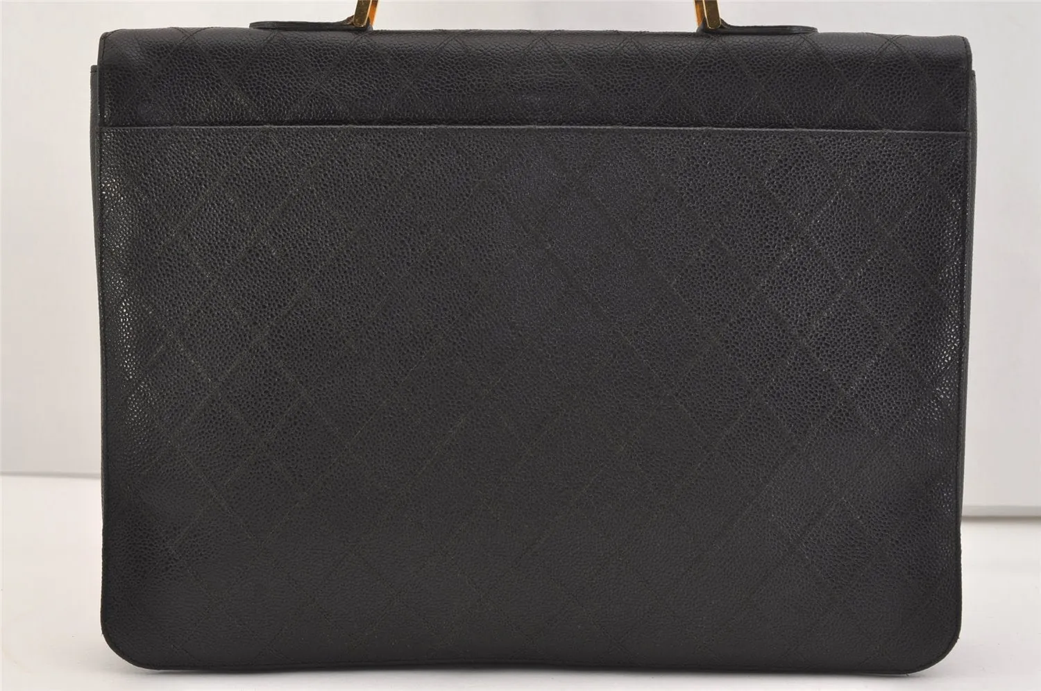 Authentic CHANEL Caviar Skin Bicolore CC Logo Briefcase Business Bag Black 6105J