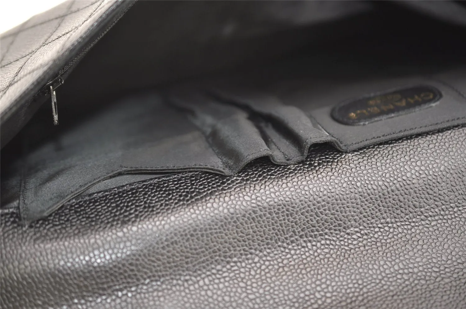 Authentic CHANEL Caviar Skin Bicolore CC Logo Briefcase Business Bag Black 6105J