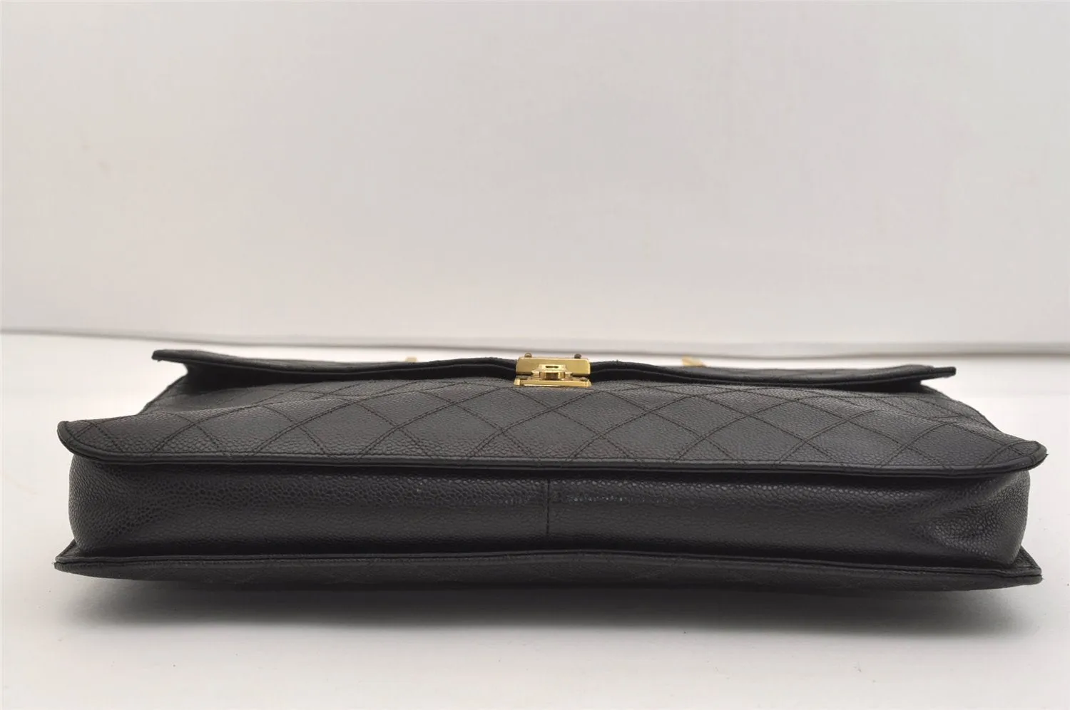 Authentic CHANEL Caviar Skin Bicolore CC Logo Briefcase Business Bag Black 6105J