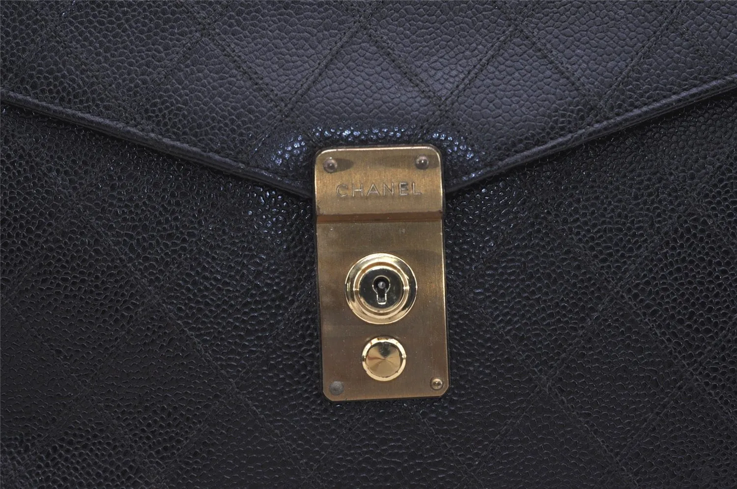 Authentic CHANEL Caviar Skin Bicolore CC Logo Briefcase Business Bag Black 6105J