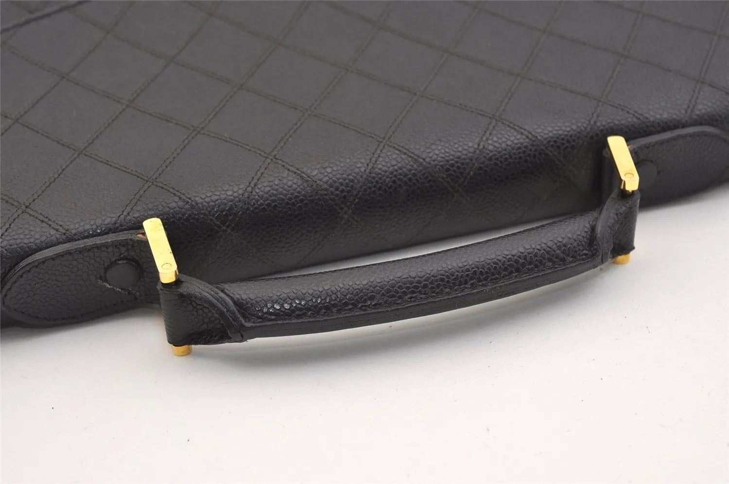 Authentic CHANEL Caviar Skin Bicolore CC Logo Briefcase Business Bag Black 6105J