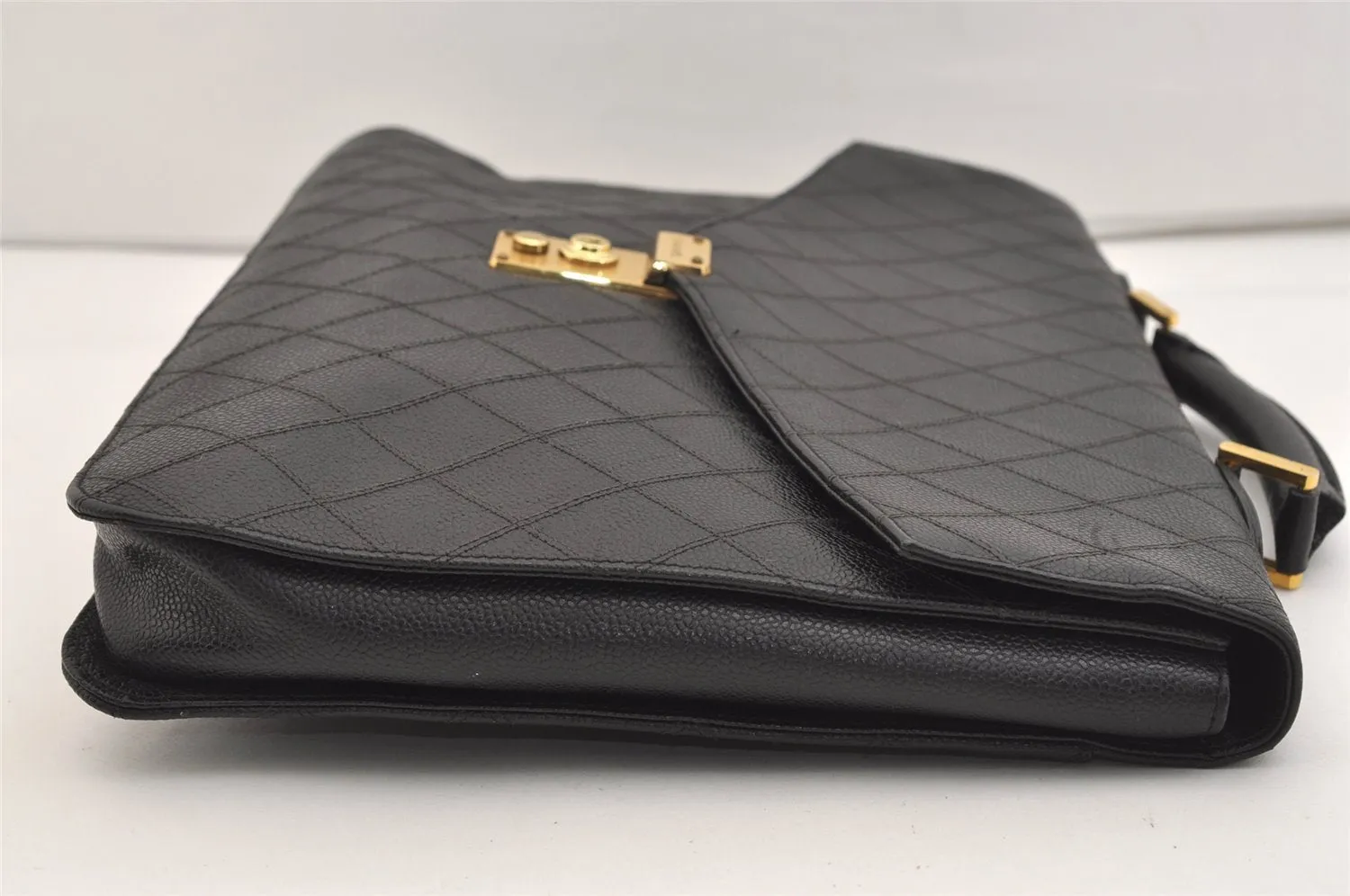 Authentic CHANEL Caviar Skin Bicolore CC Logo Briefcase Business Bag Black 6105J