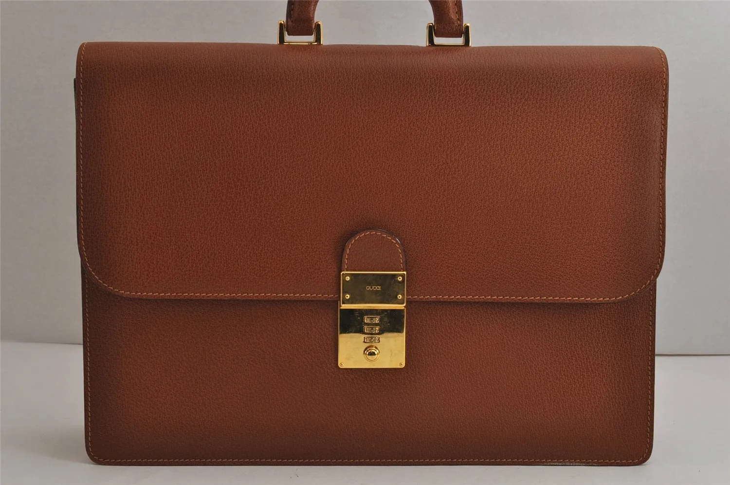 Authentic GUCCI Vintage Briefcase Business Hand Bag Leather Brown 9940J
