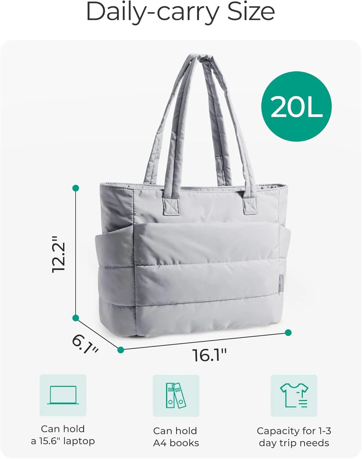 BAGSMART Tote Bag for Women, Lightweight Puffy Tote Bag with Compartments, Quilted Shoulder Bag Handbag for Travel, Work