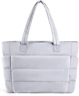 BAGSMART Tote Bag for Women, Lightweight Puffy Tote Bag with Compartments, Quilted Shoulder Bag Handbag for Travel, Work