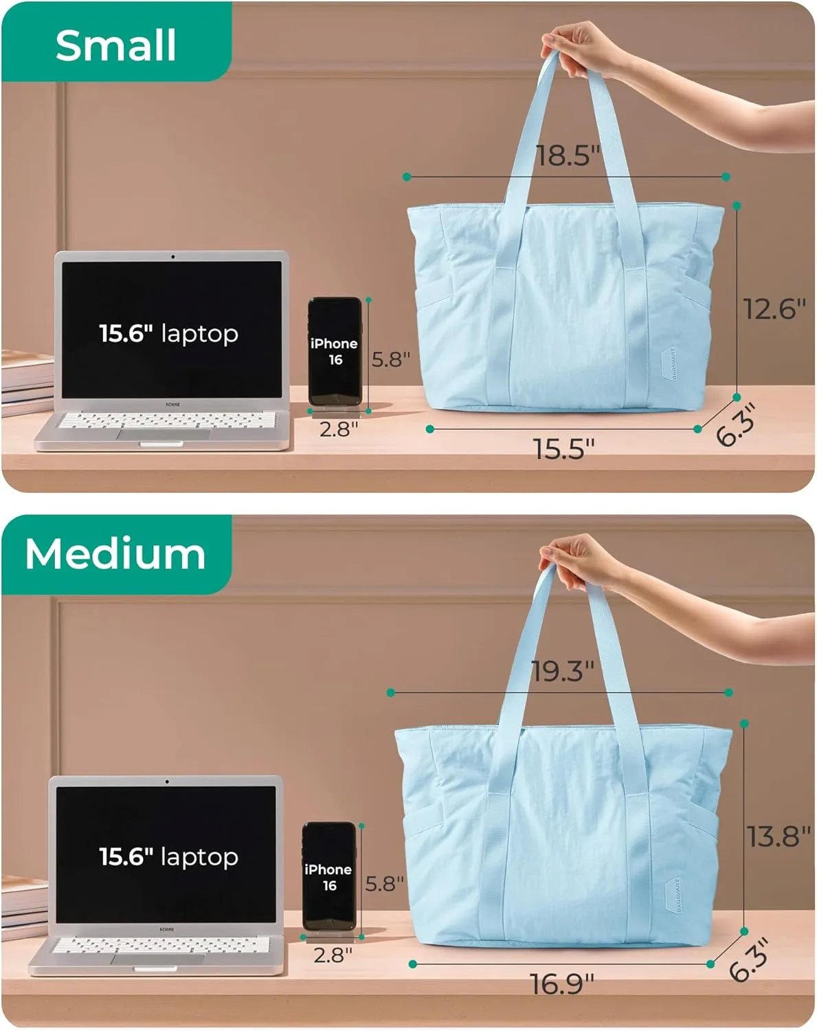 BAGSMART Tote Bag for Women with Zipper, Gym tote with Compartments, Work Tote Nurse Dance Yoga Bag for Travel