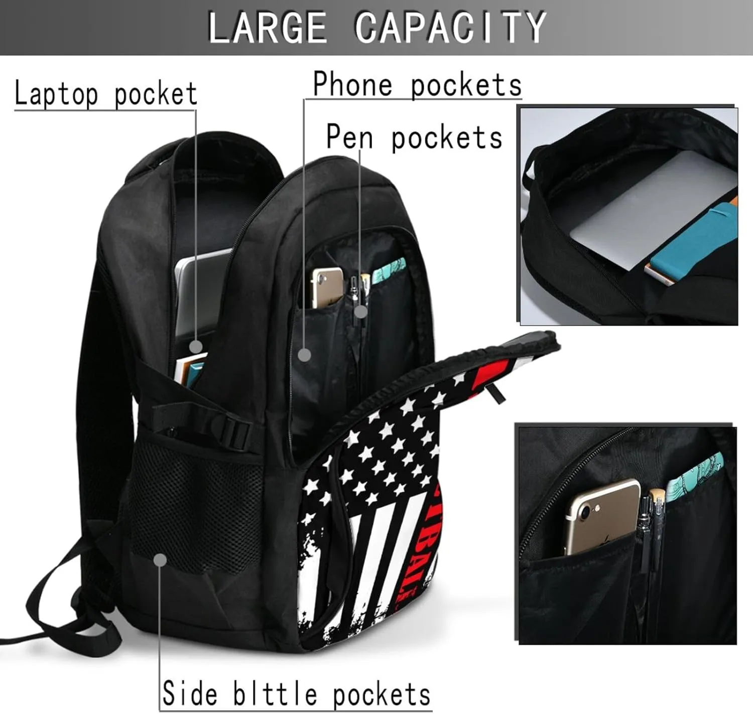 Basketball American Flag Travel Backpack Laptop Backpacks Business Rucksack Outdoor Daypack Large Sport Bag with Luggage Strap USB Charging Port for Hiking Working