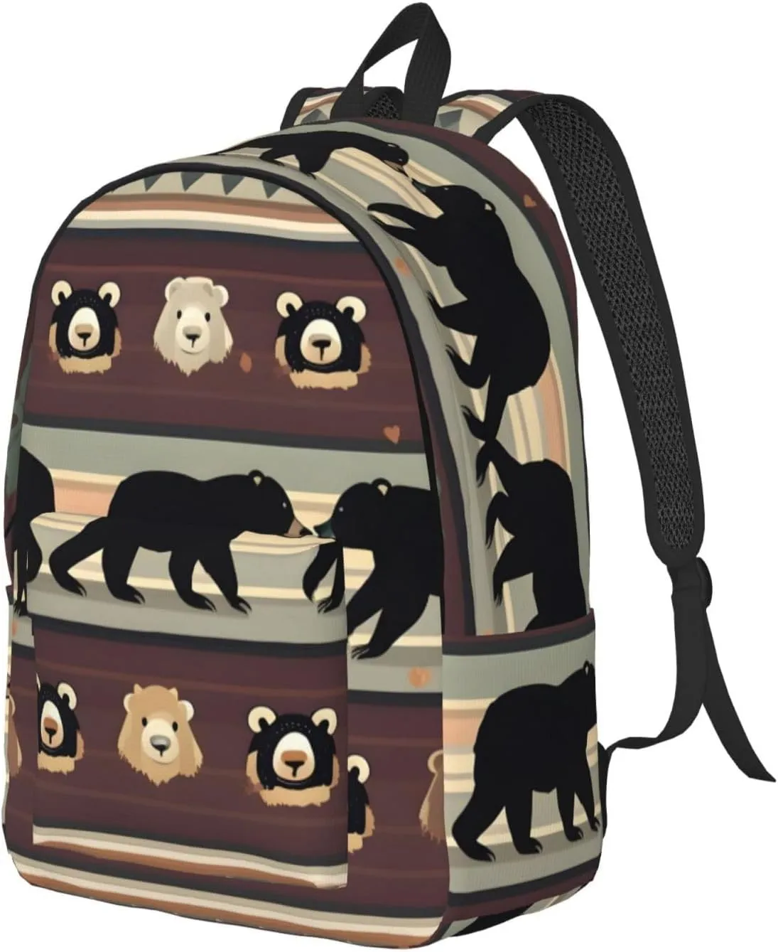 Bear Print Canvas Laptop Backpack Outdoor Casual Travel Bag Daypack Book Bag For Men Women