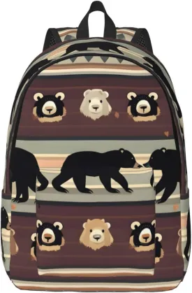 Bear Print Canvas Laptop Backpack Outdoor Casual Travel Bag Daypack Book Bag For Men Women