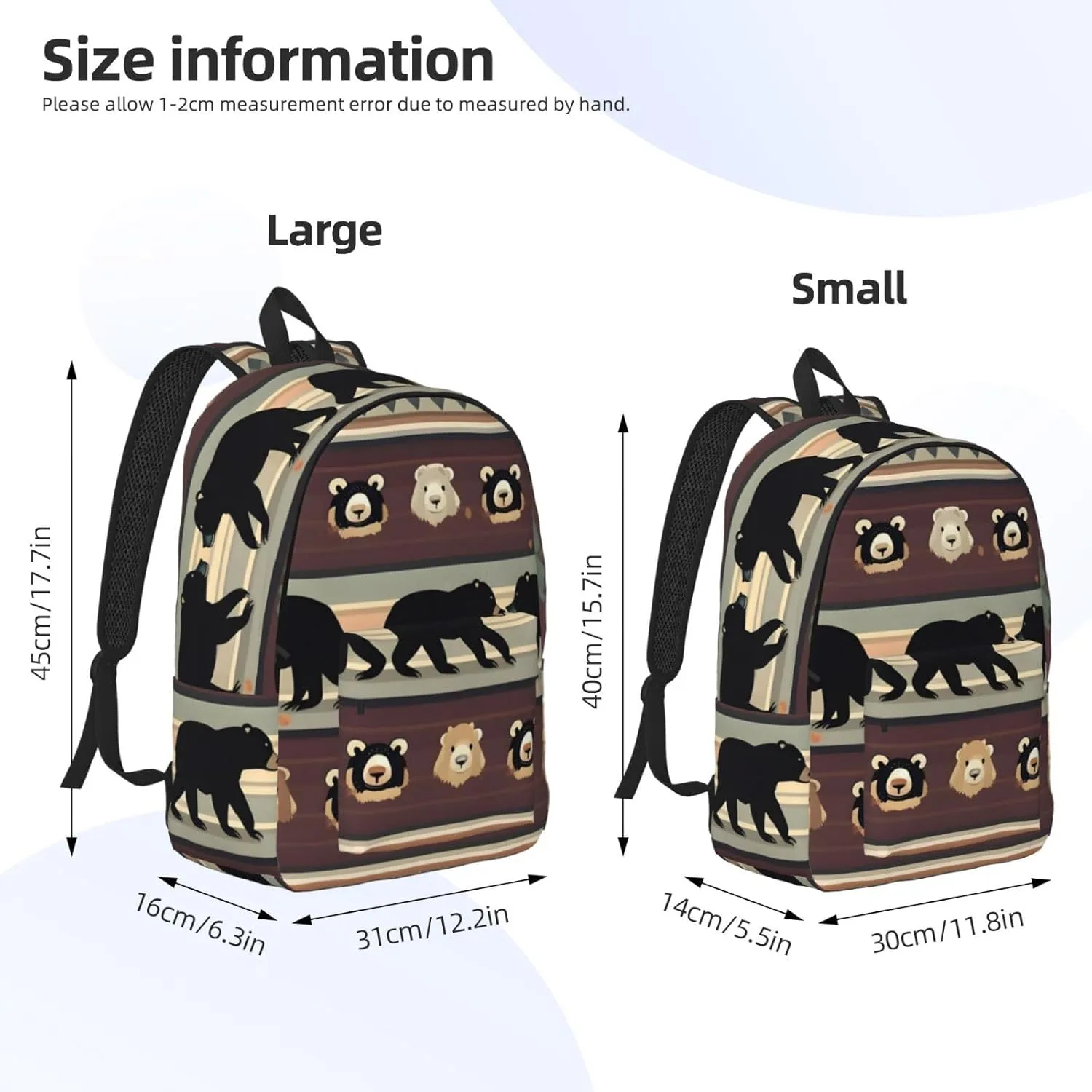 Bear Print Canvas Laptop Backpack Outdoor Casual Travel Bag Daypack Book Bag For Men Women