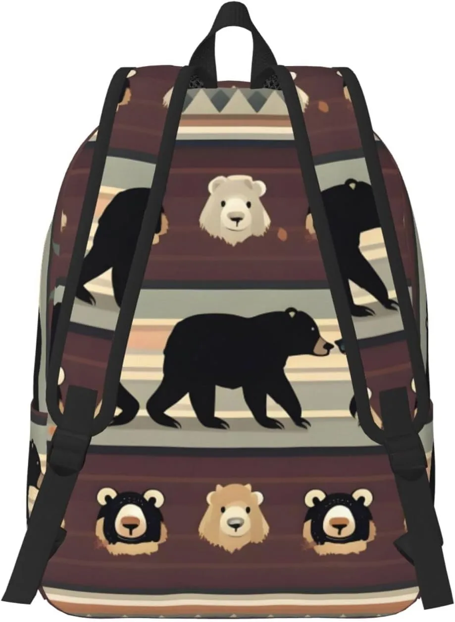 Bear Print Canvas Laptop Backpack Outdoor Casual Travel Bag Daypack Book Bag For Men Women