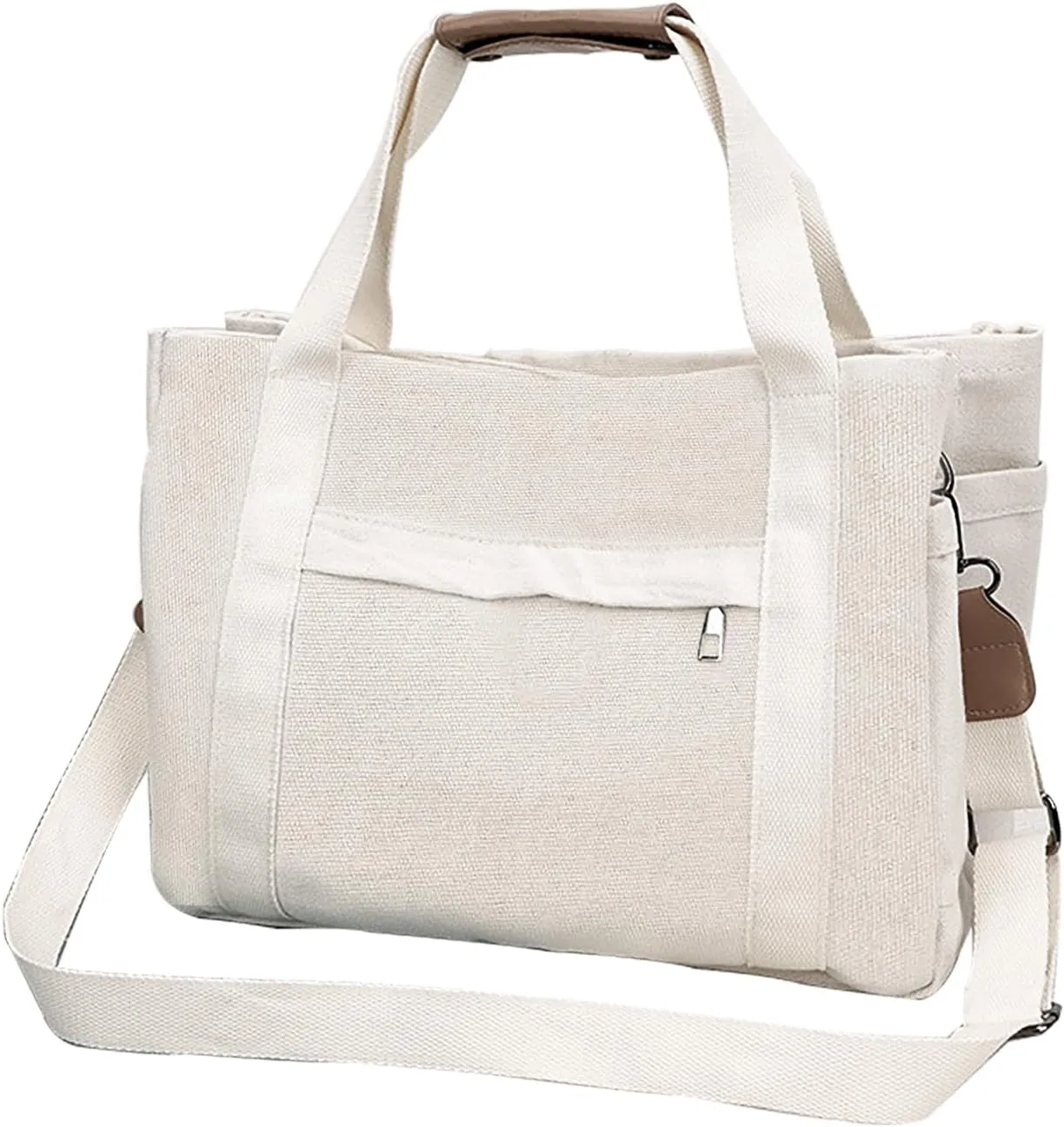 Canvas Tote Bag for Women with Multi Pockets, Crossbody Shoulder Bags Mommy Purse Messenger Handbag for Work Travel