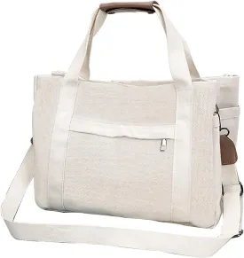 Canvas Tote Bag for Women with Multi Pockets, Crossbody Shoulder Bags Mommy Purse Messenger Handbag for Work Travel