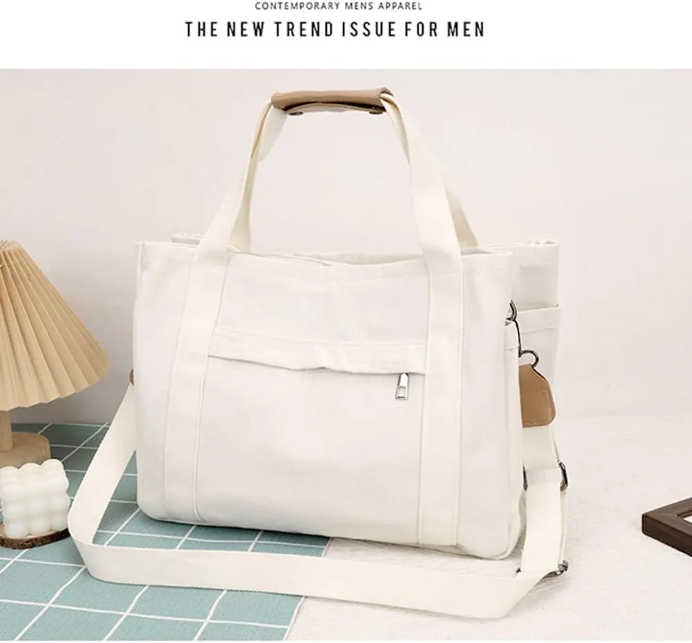 Canvas Tote Bag for Women with Multi Pockets, Crossbody Shoulder Bags Mommy Purse Messenger Handbag for Work Travel