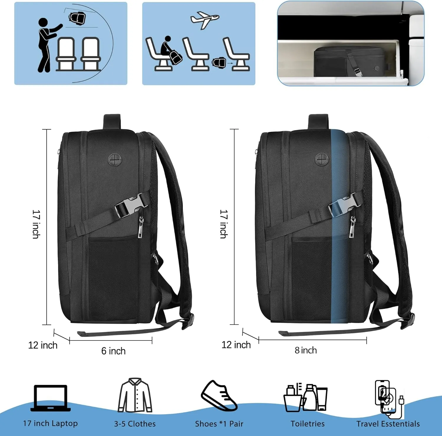 Carry On Backpack Large Travel Backpack fits 15.6in Laptop Flight Approved Carry On Bag for Men Women Luggage Daypack