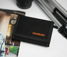 Chameleon Velcro Trifold Mens Wallet-Military Tactical Men Wallets- ID Card Holder - Canvas Thin Front Pocket Travel Wallet-Coin Zipper Pocket-Black