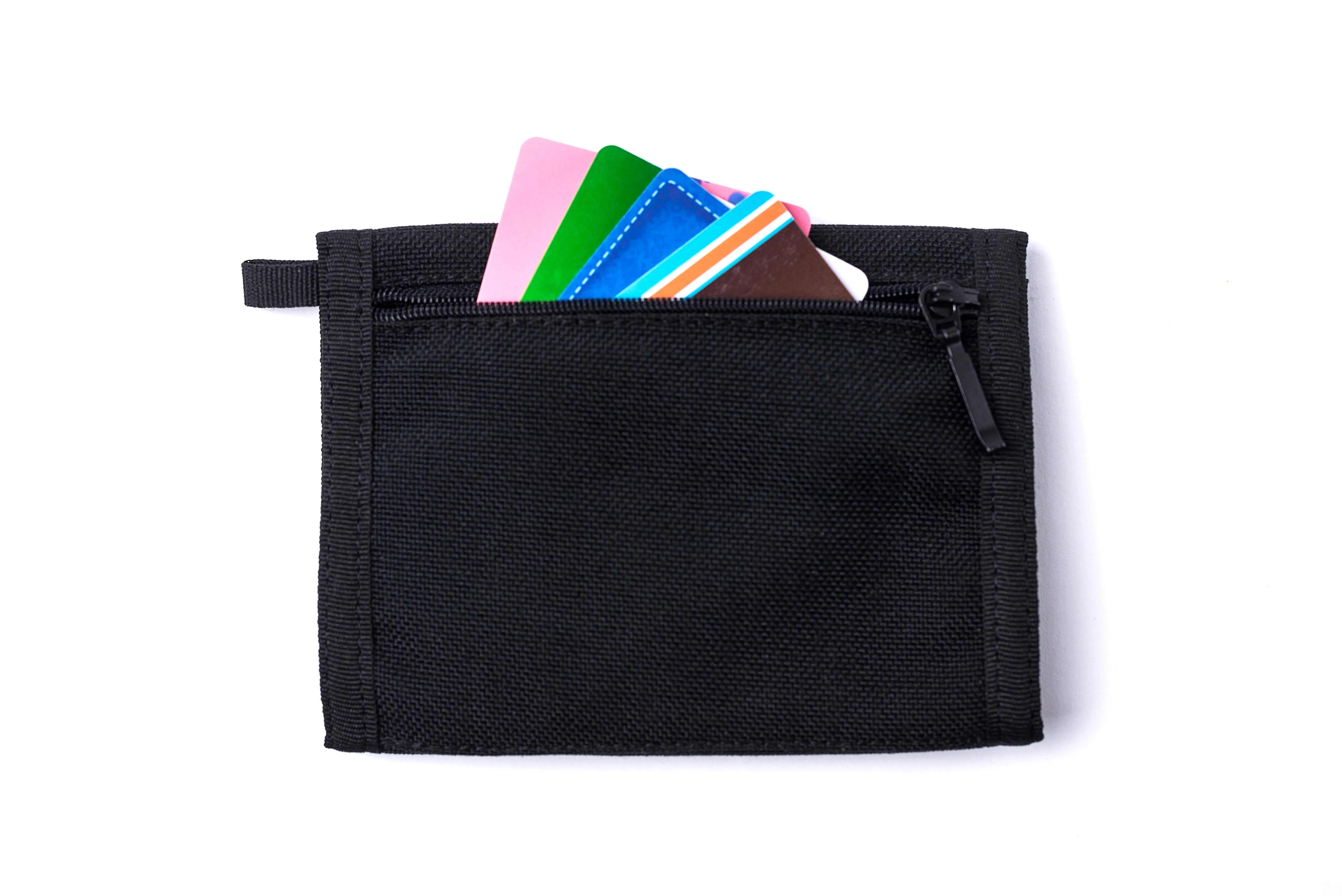 Chameleon Velcro Trifold Mens Wallet-Military Tactical Men Wallets- ID Card Holder - Canvas Thin Front Pocket Travel Wallet-Coin Zipper Pocket-Black
