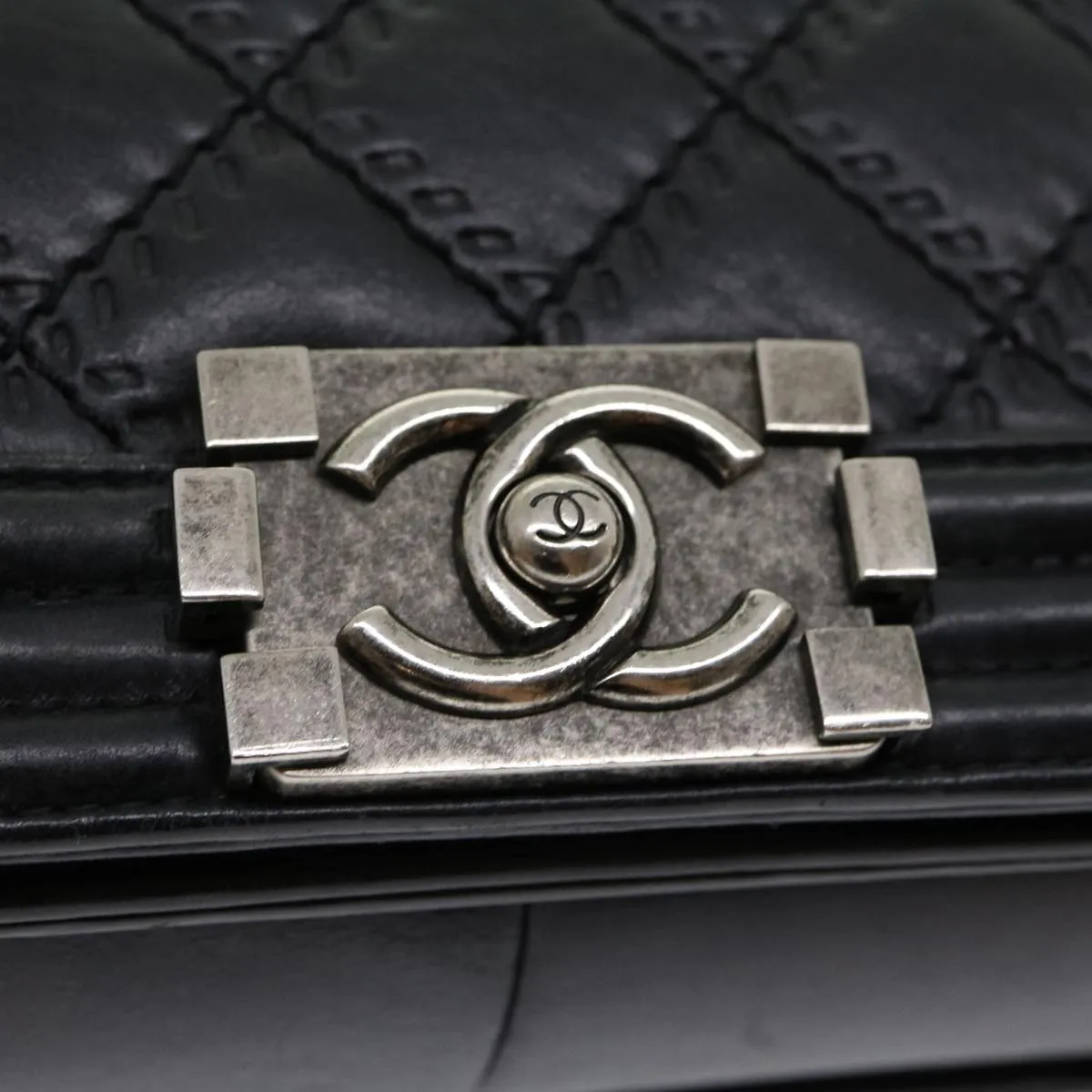 CHANEL Big Matelasse Boy  Chain Shoulder Bag Lamb Skin Black  30943A
