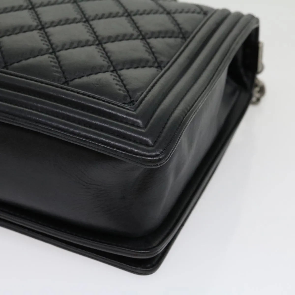 CHANEL Big Matelasse Boy  Chain Shoulder Bag Lamb Skin Black  30943A