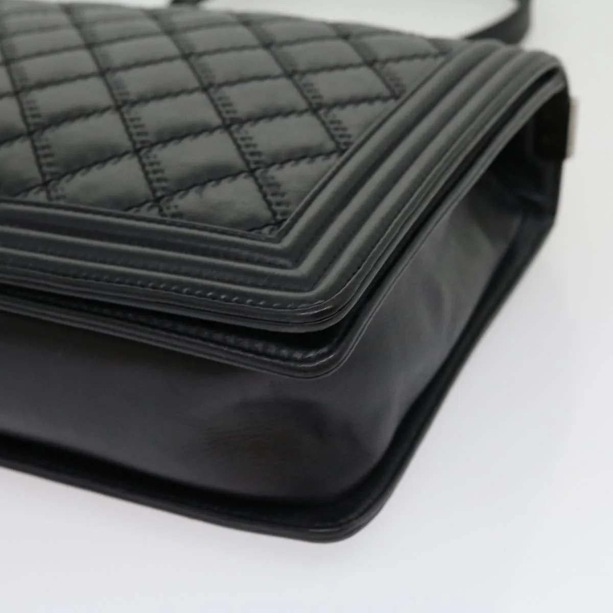 CHANEL Big Matelasse Boy  Chain Shoulder Bag Lamb Skin Black  30943A