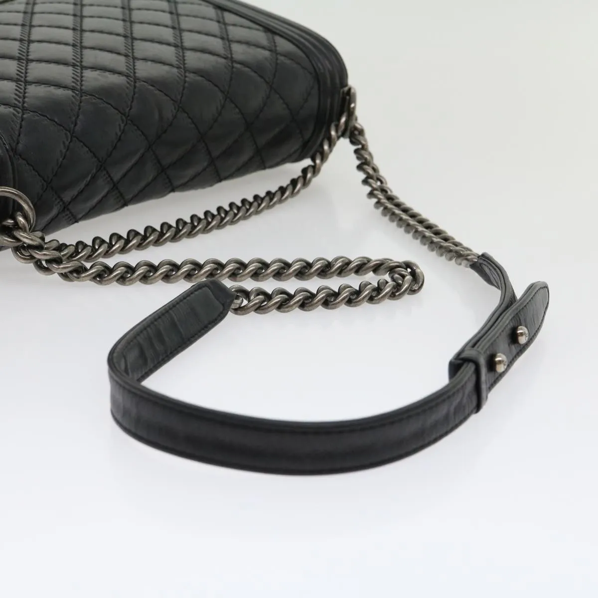 CHANEL Big Matelasse Boy  Chain Shoulder Bag Lamb Skin Black  30943A