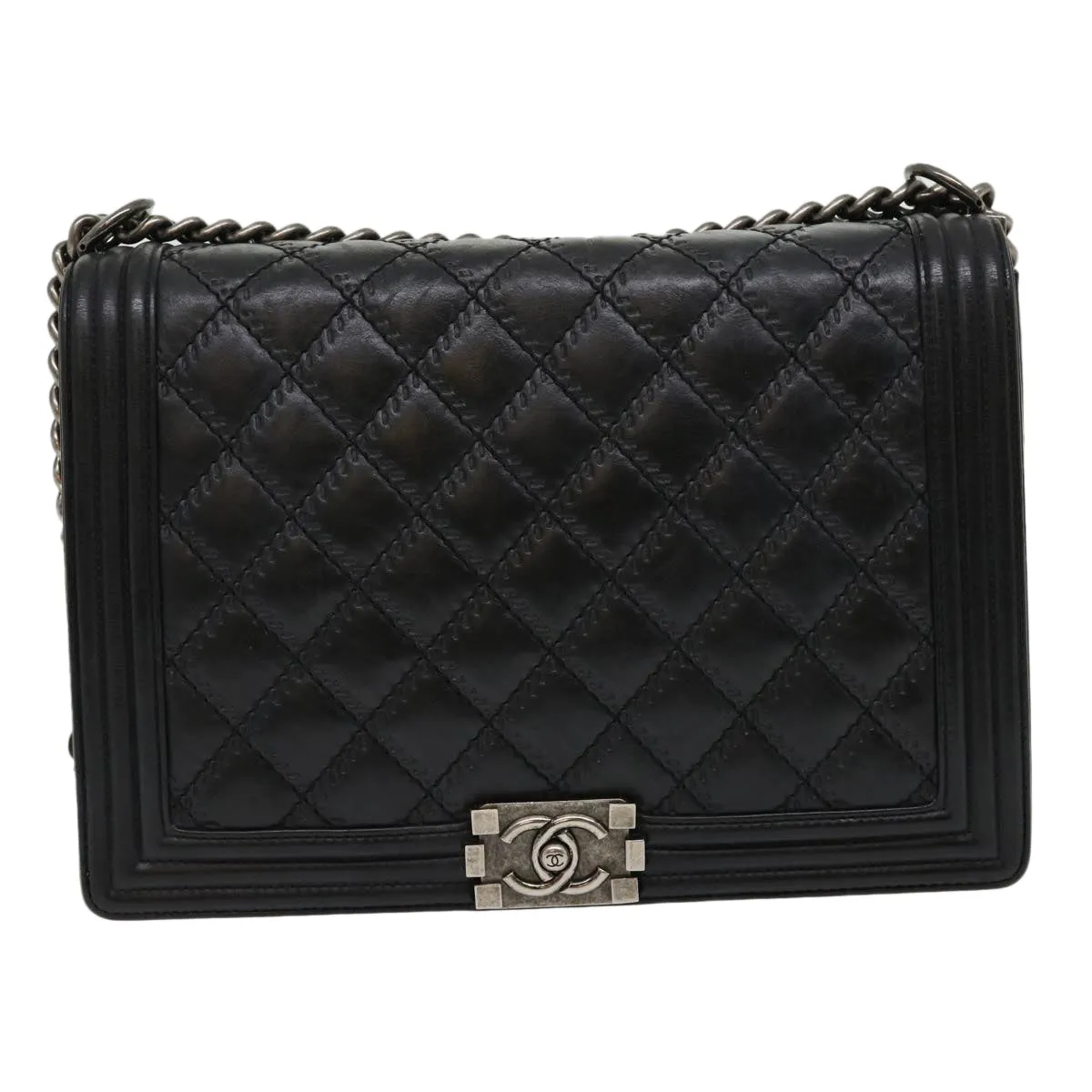 CHANEL Big Matelasse Boy  Chain Shoulder Bag Lamb Skin Black  30943A