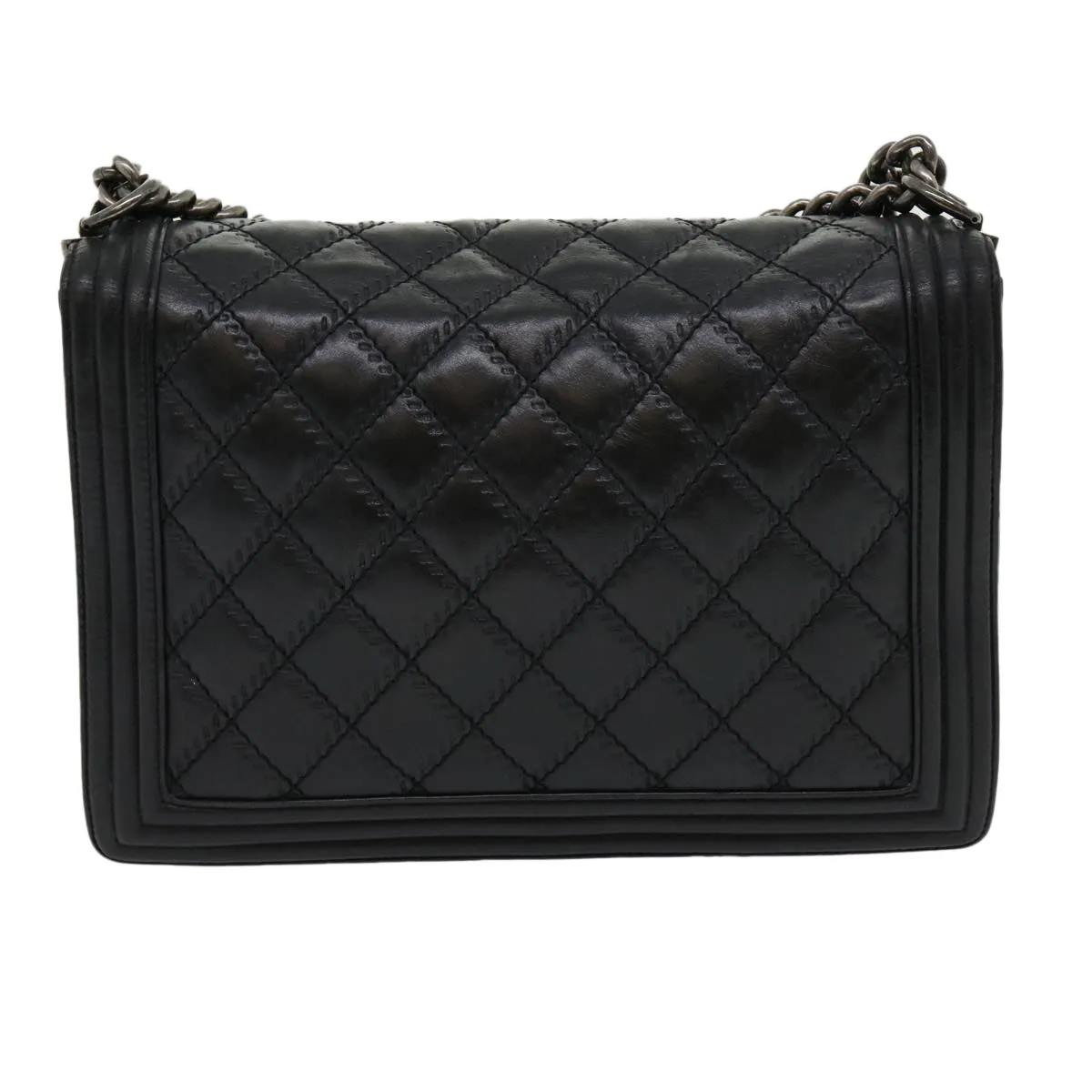 CHANEL Big Matelasse Boy  Chain Shoulder Bag Lamb Skin Black  30943A