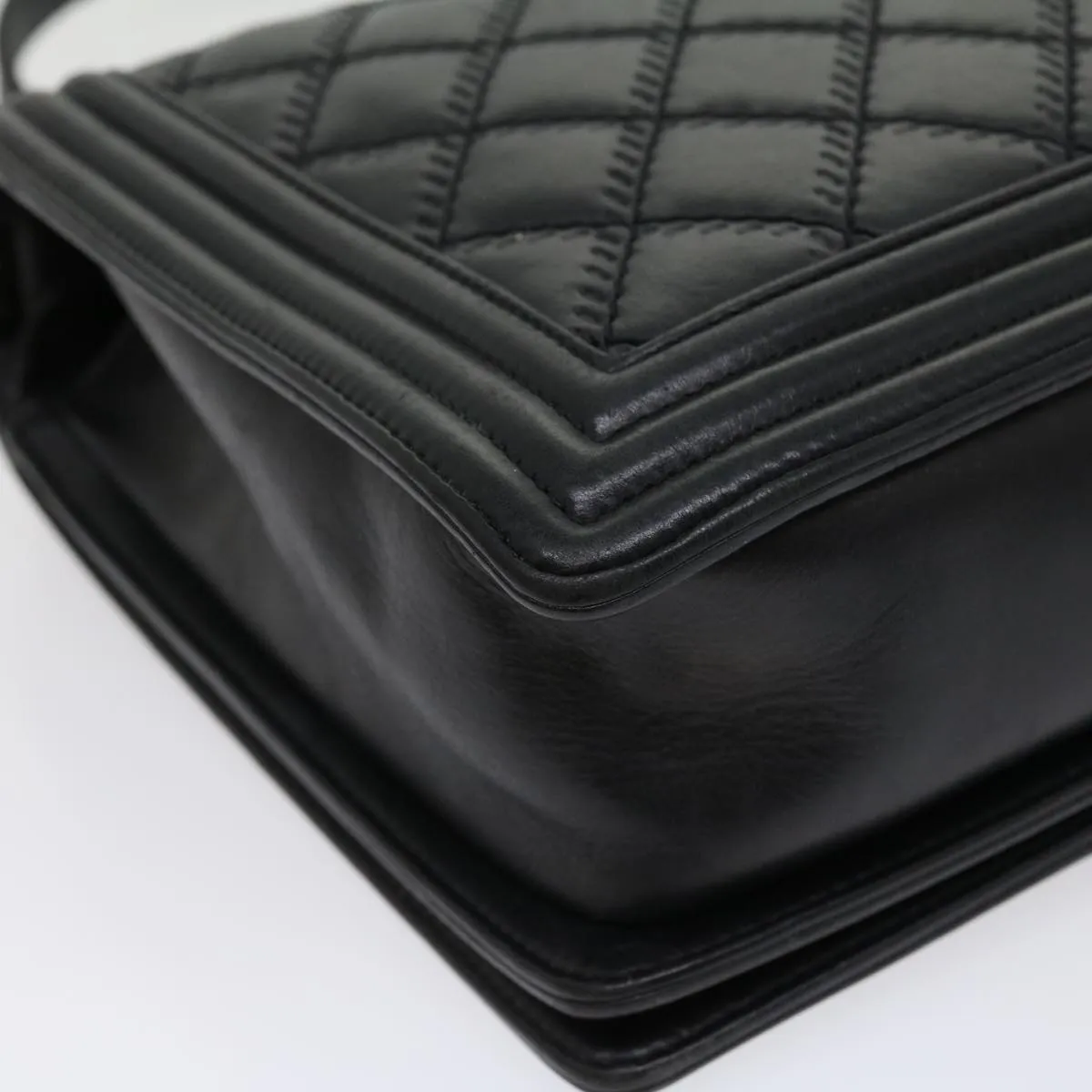 CHANEL Big Matelasse Boy  Chain Shoulder Bag Lamb Skin Black  30943A