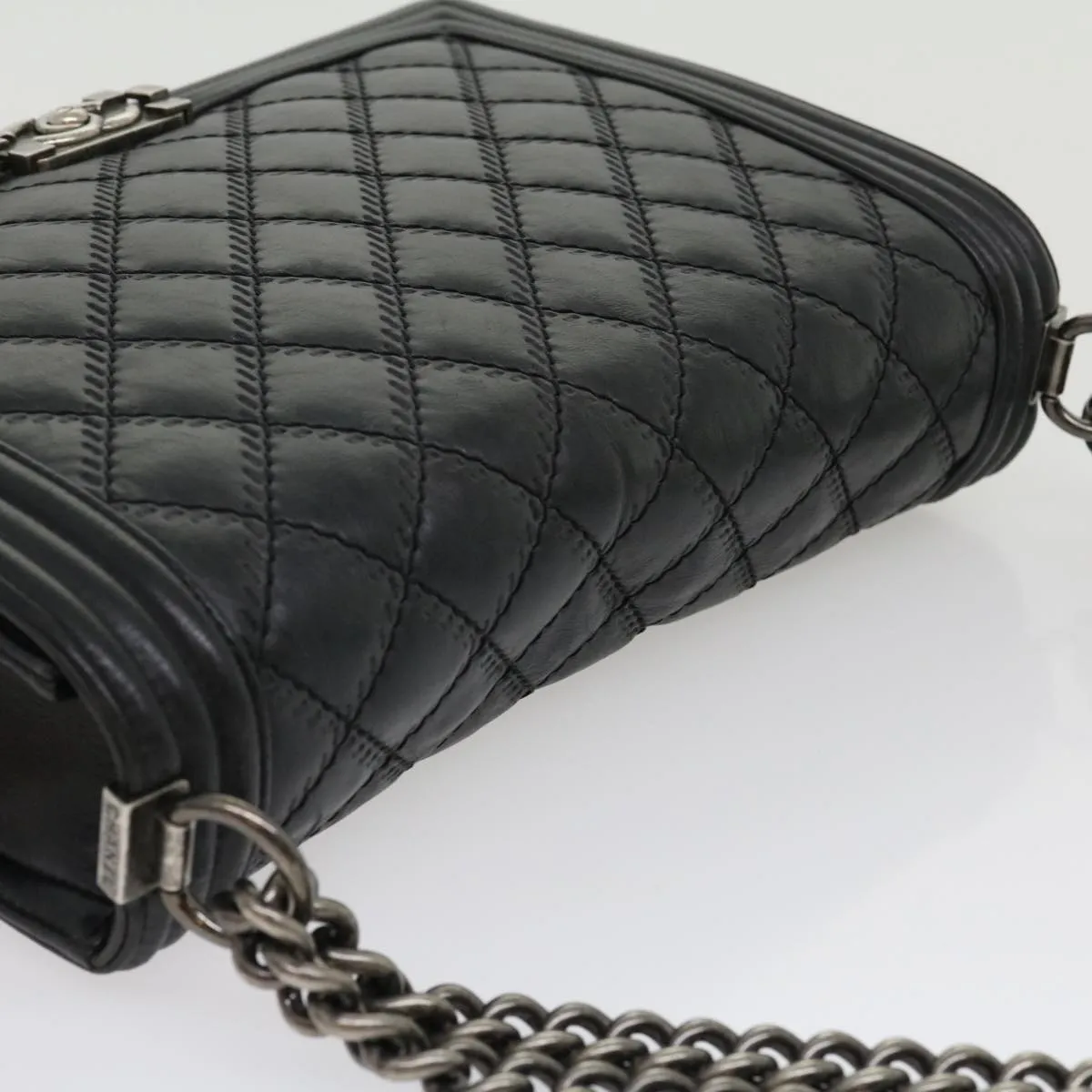 CHANEL Big Matelasse Boy  Chain Shoulder Bag Lamb Skin Black  30943A