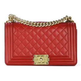 Chanel Boy Bag Chinese Red Lambskin Leather with Gold Hardware Medium
