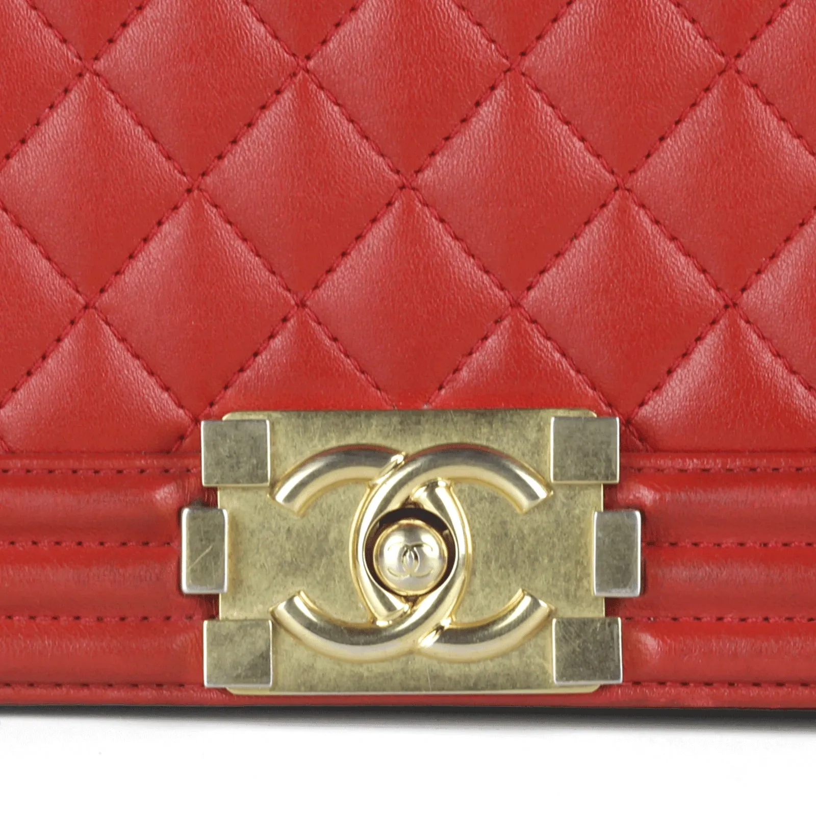Chanel Boy Bag Chinese Red Lambskin Leather with Gold Hardware Medium