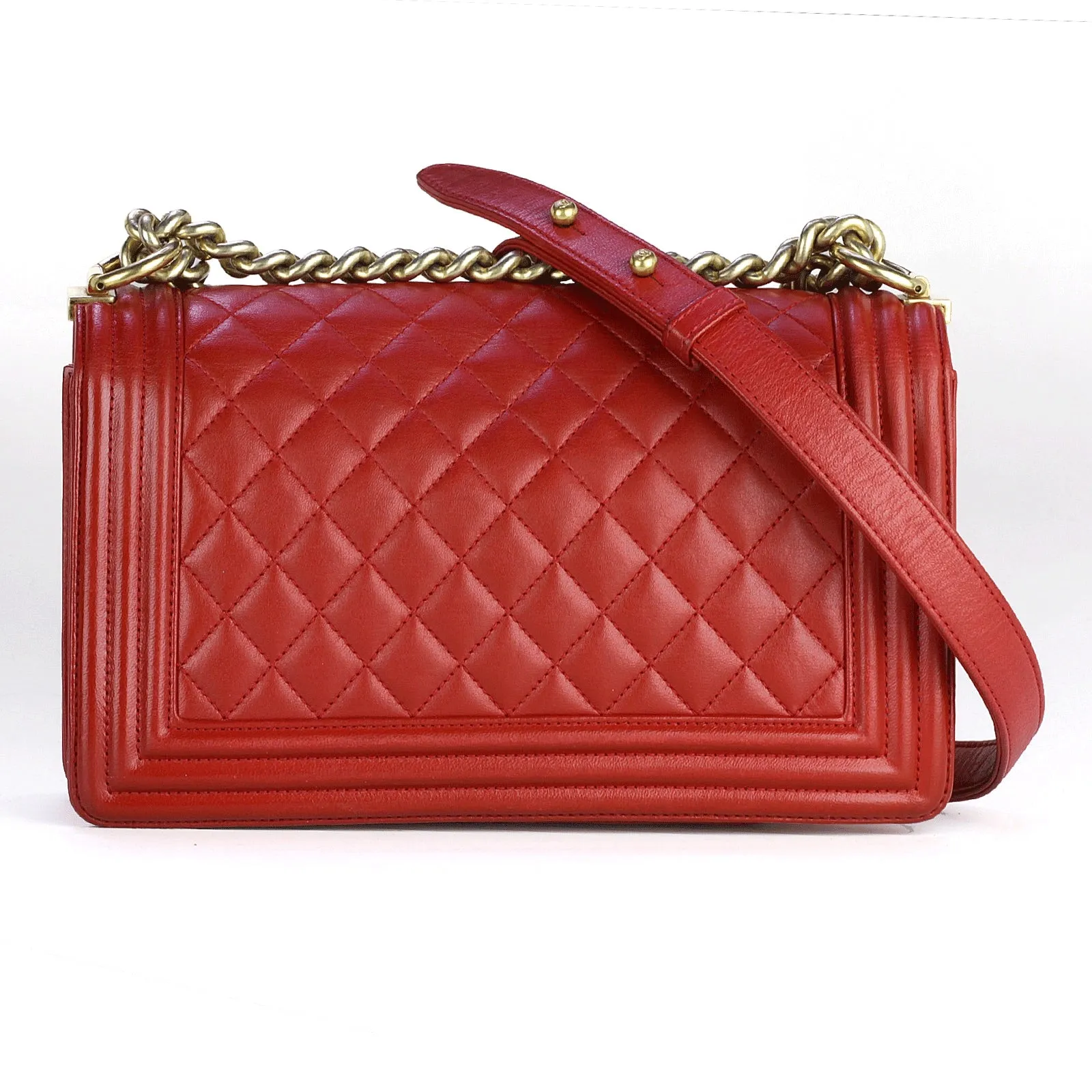 Chanel Boy Bag Chinese Red Lambskin Leather with Gold Hardware Medium
