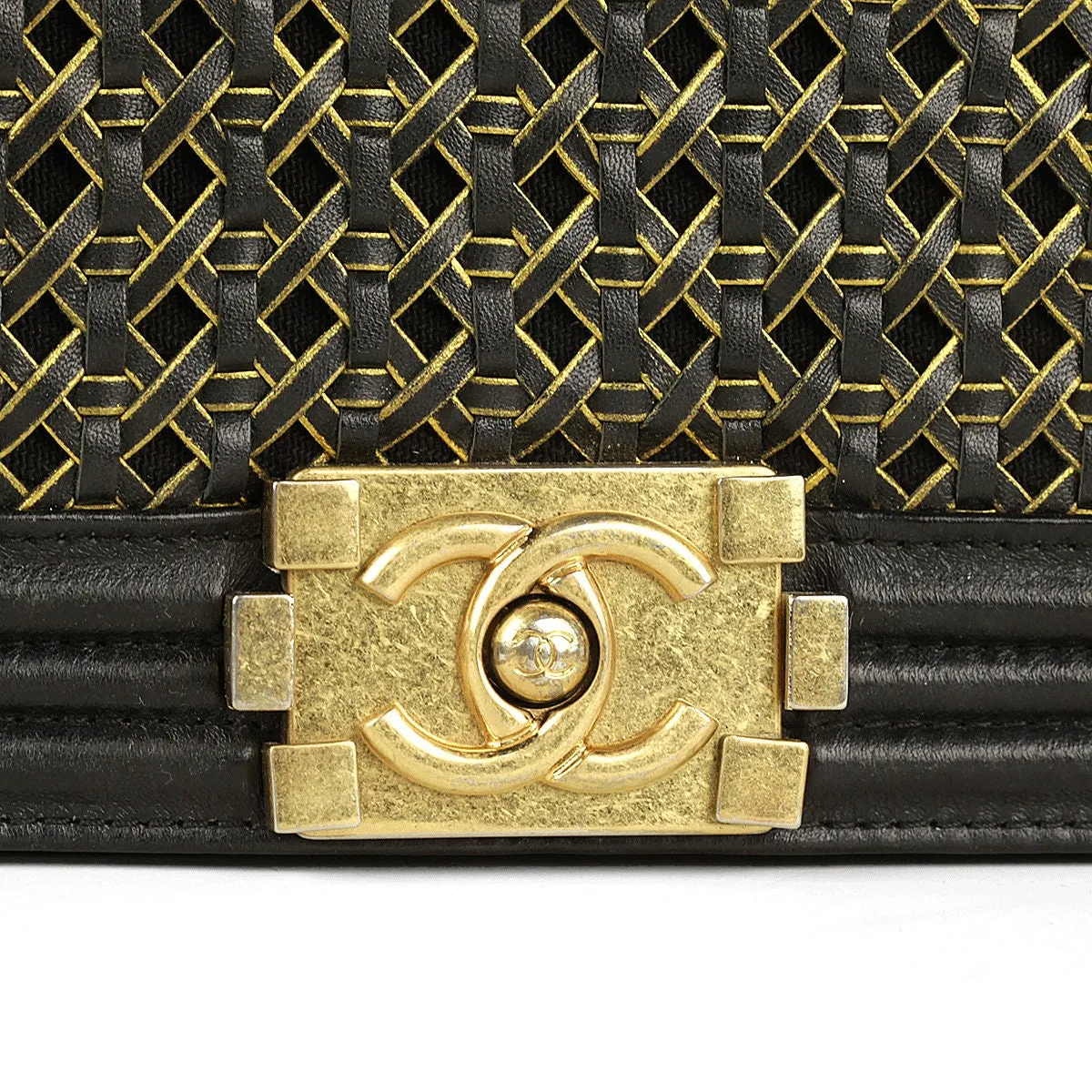 Chanel Boy Bag Medium Black Braided Sheepskin Gold Hardware