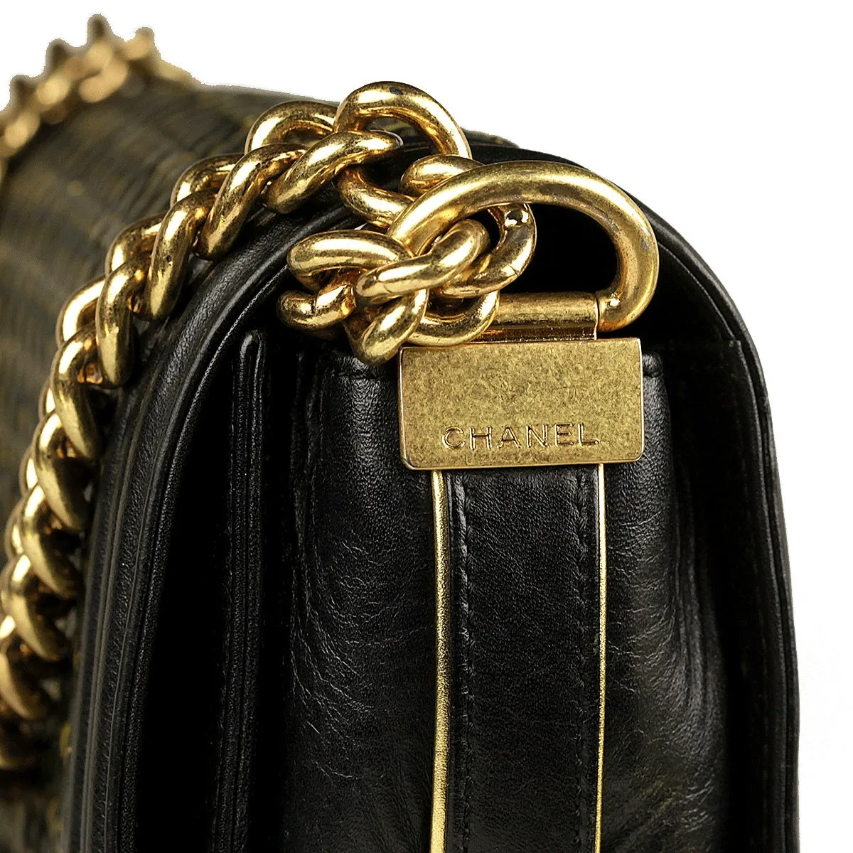 Chanel Boy Bag Medium Black Braided Sheepskin Gold Hardware