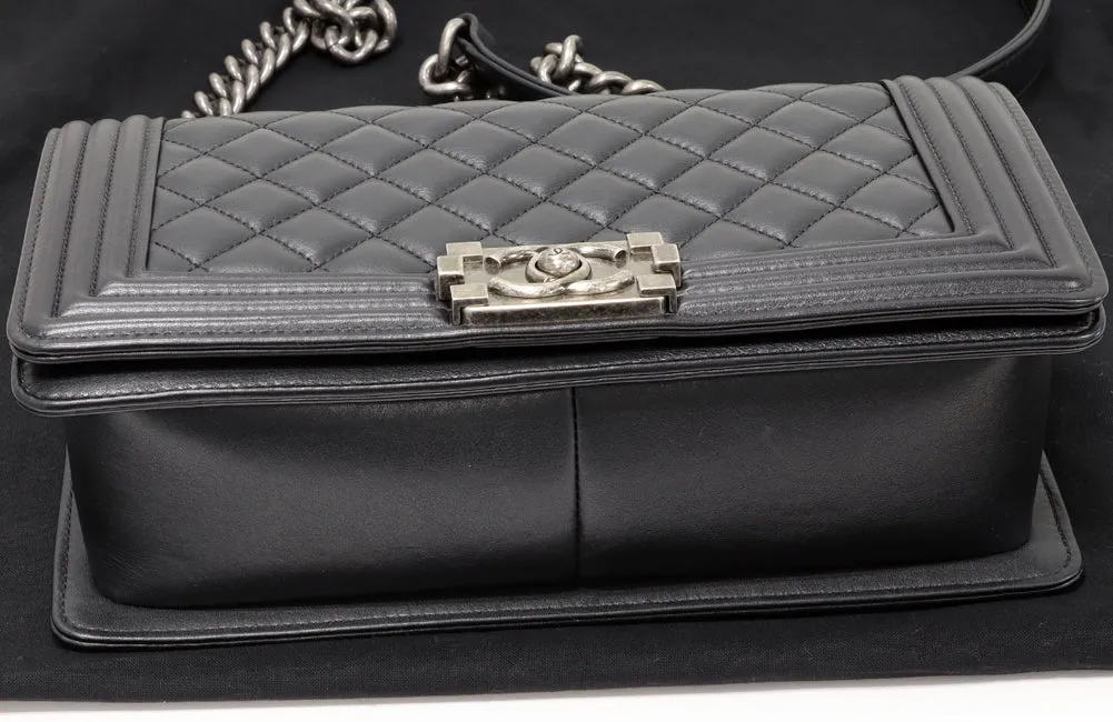 Chanel Boy Chain Shoulder Bag Lambskin Black A67086
