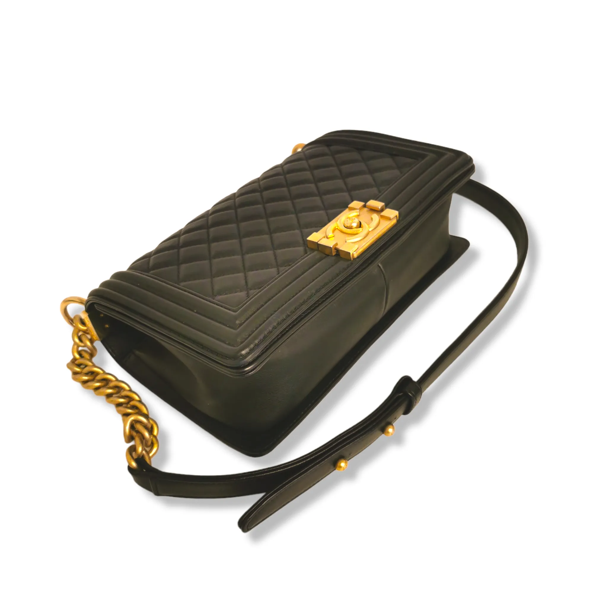 Chanel Boy Medium Black Calfskin Gold