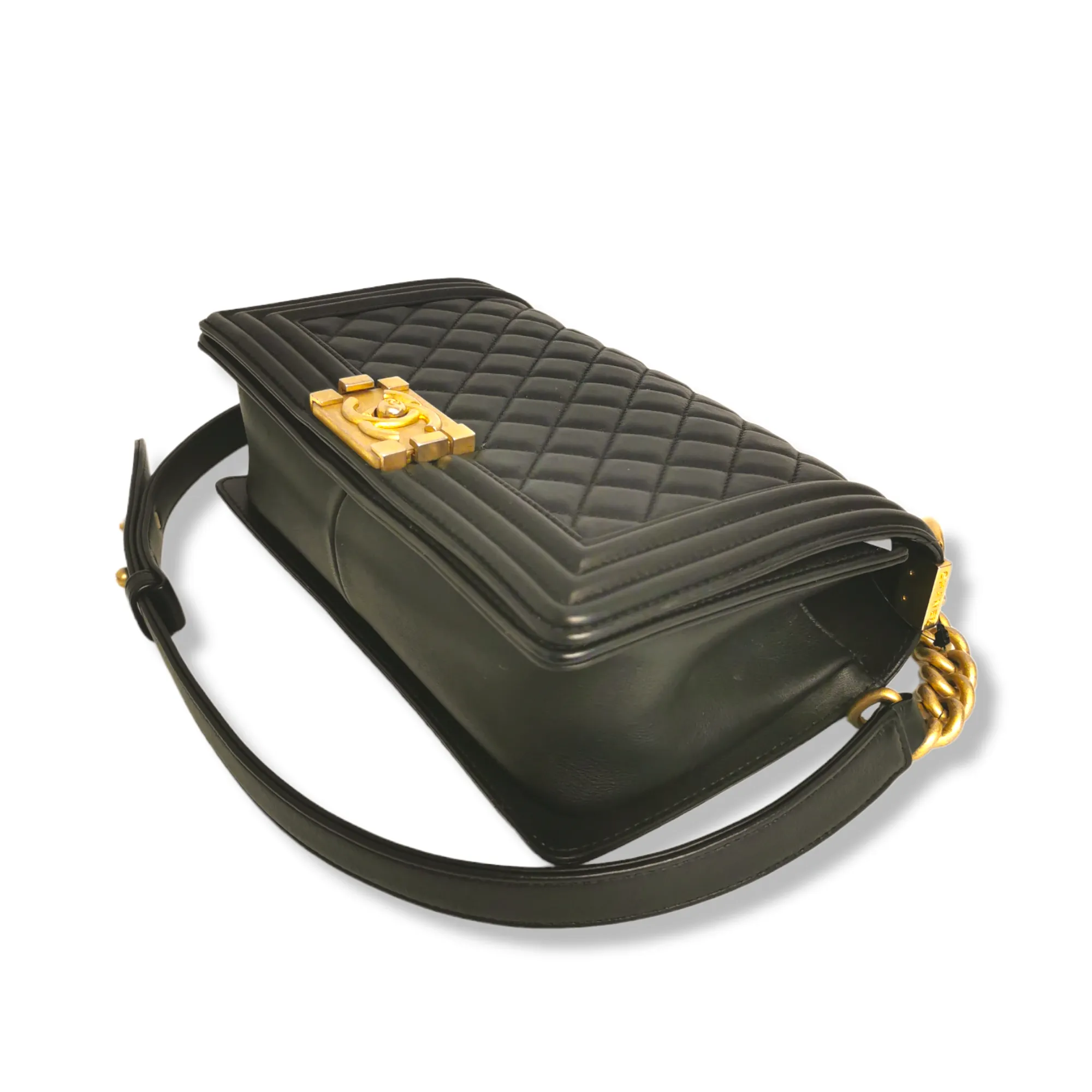 Chanel Boy Medium Black Calfskin Gold