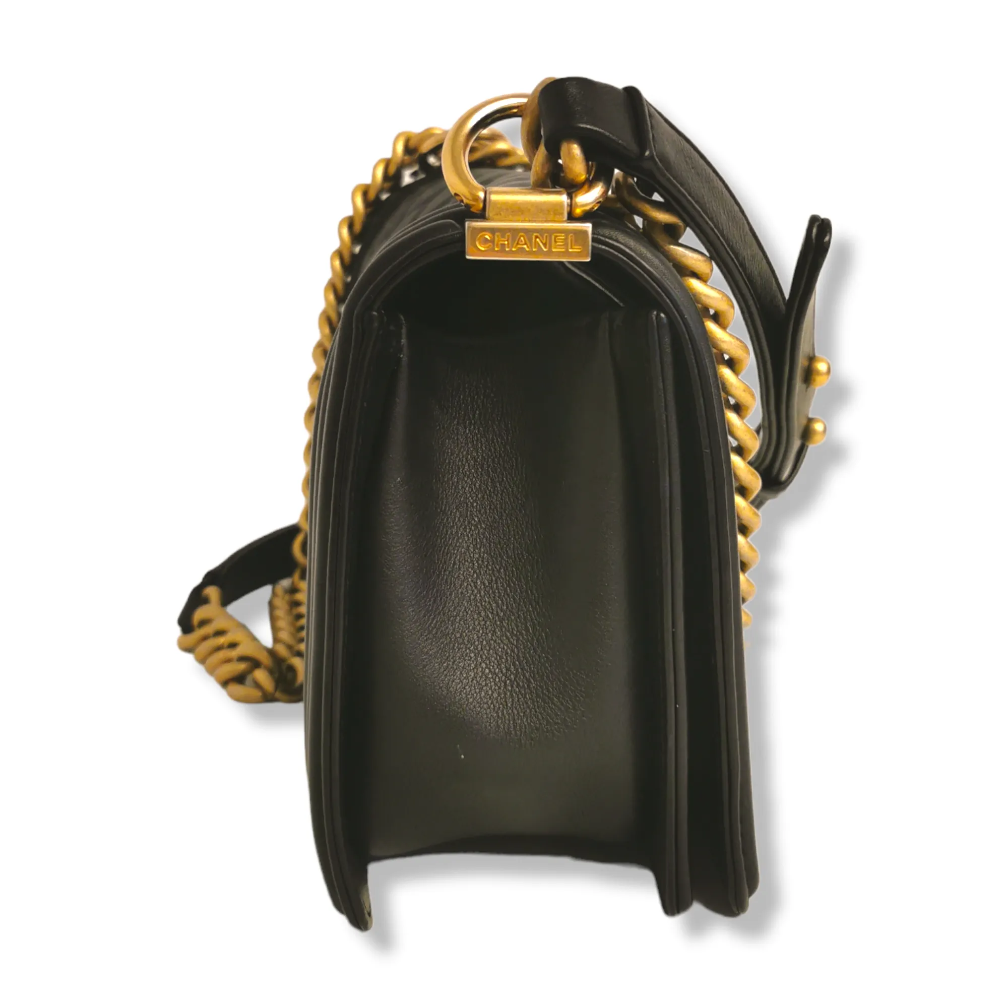 Chanel Boy Medium Black Calfskin Gold