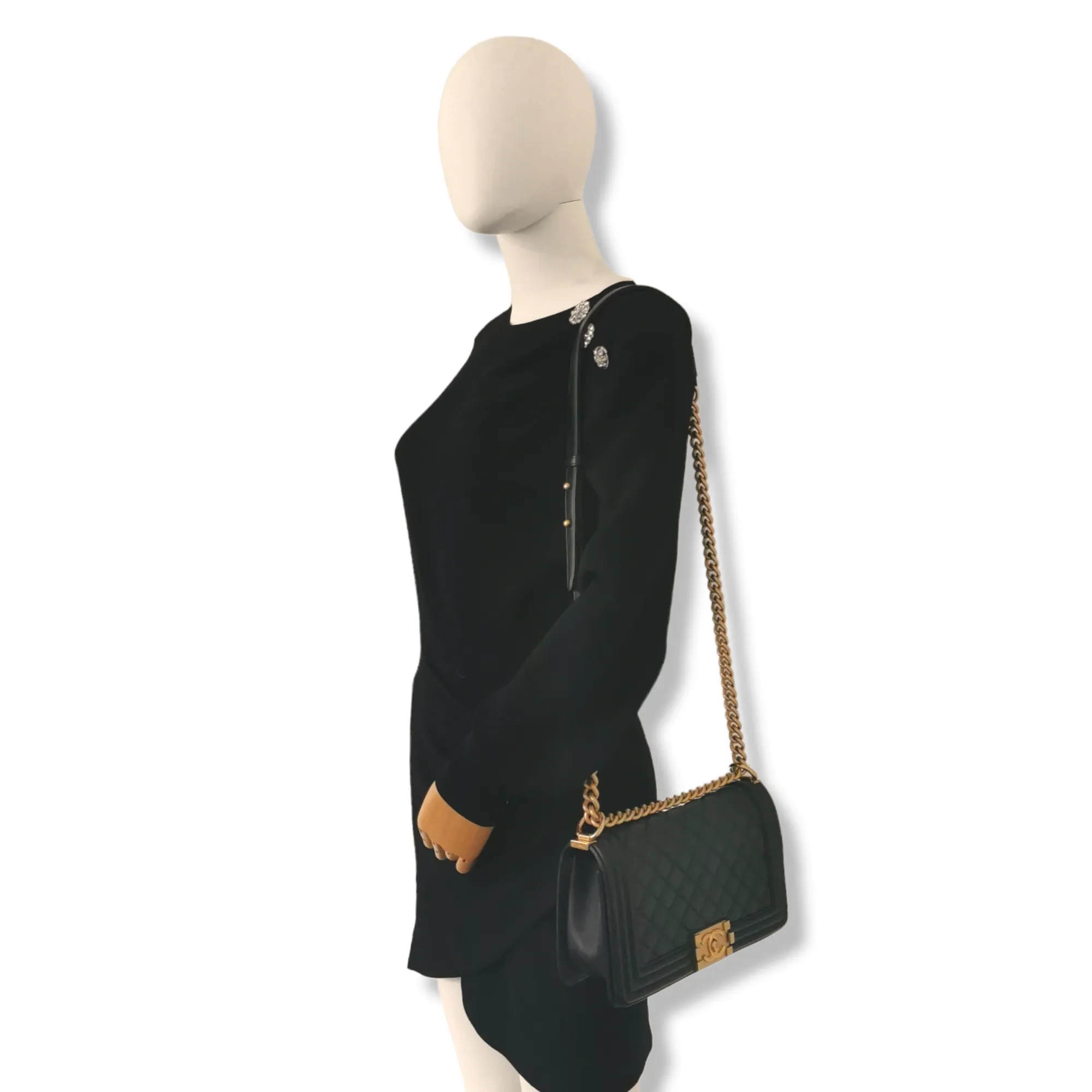 Chanel Boy Medium Black Calfskin Gold
