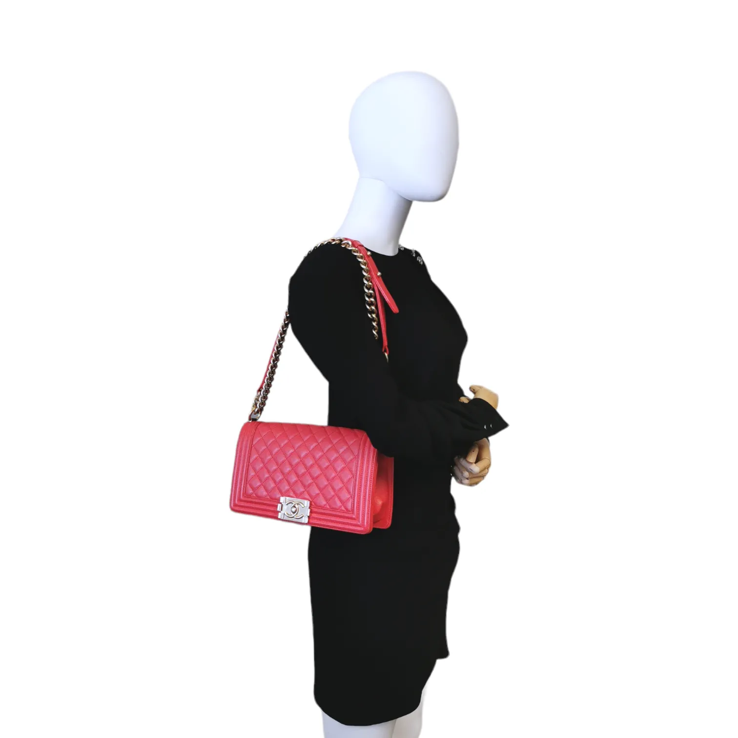 Chanel Boy Medium Red Lambskin Gold
