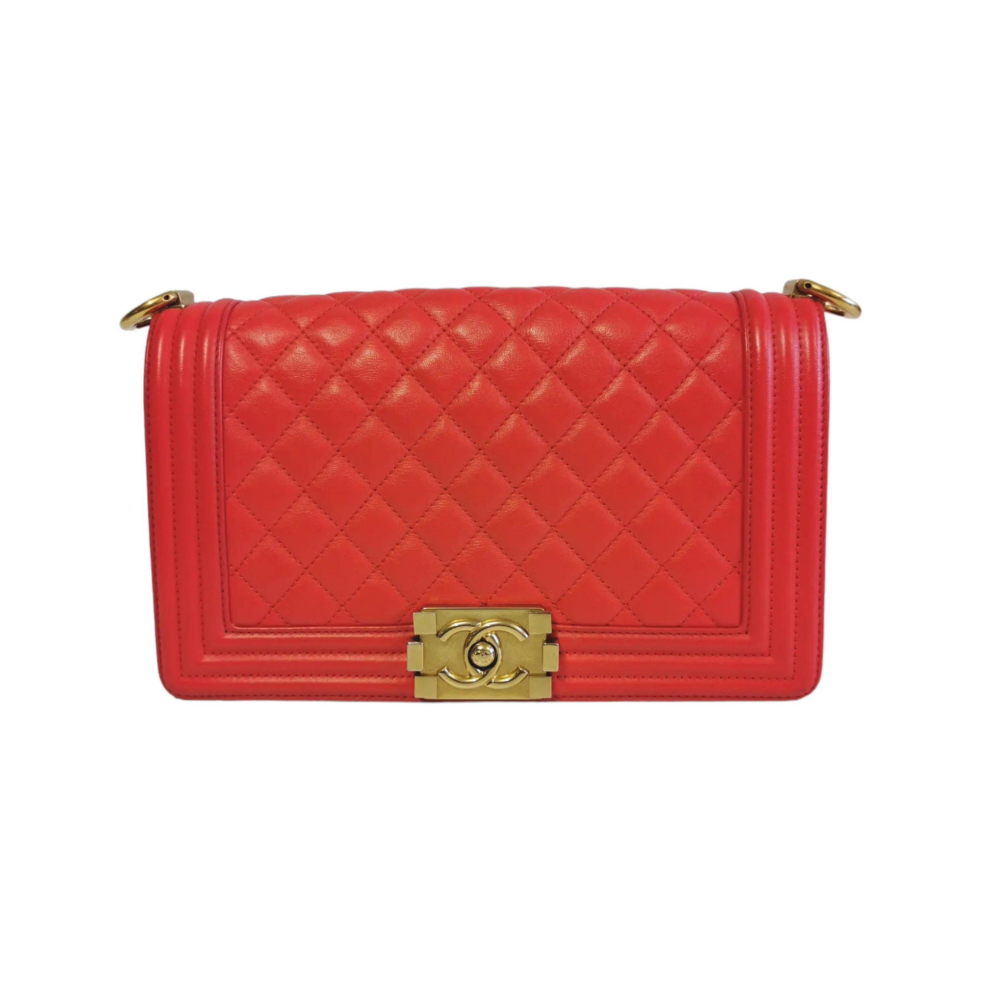 Chanel Boy Medium Red Lambskin Gold